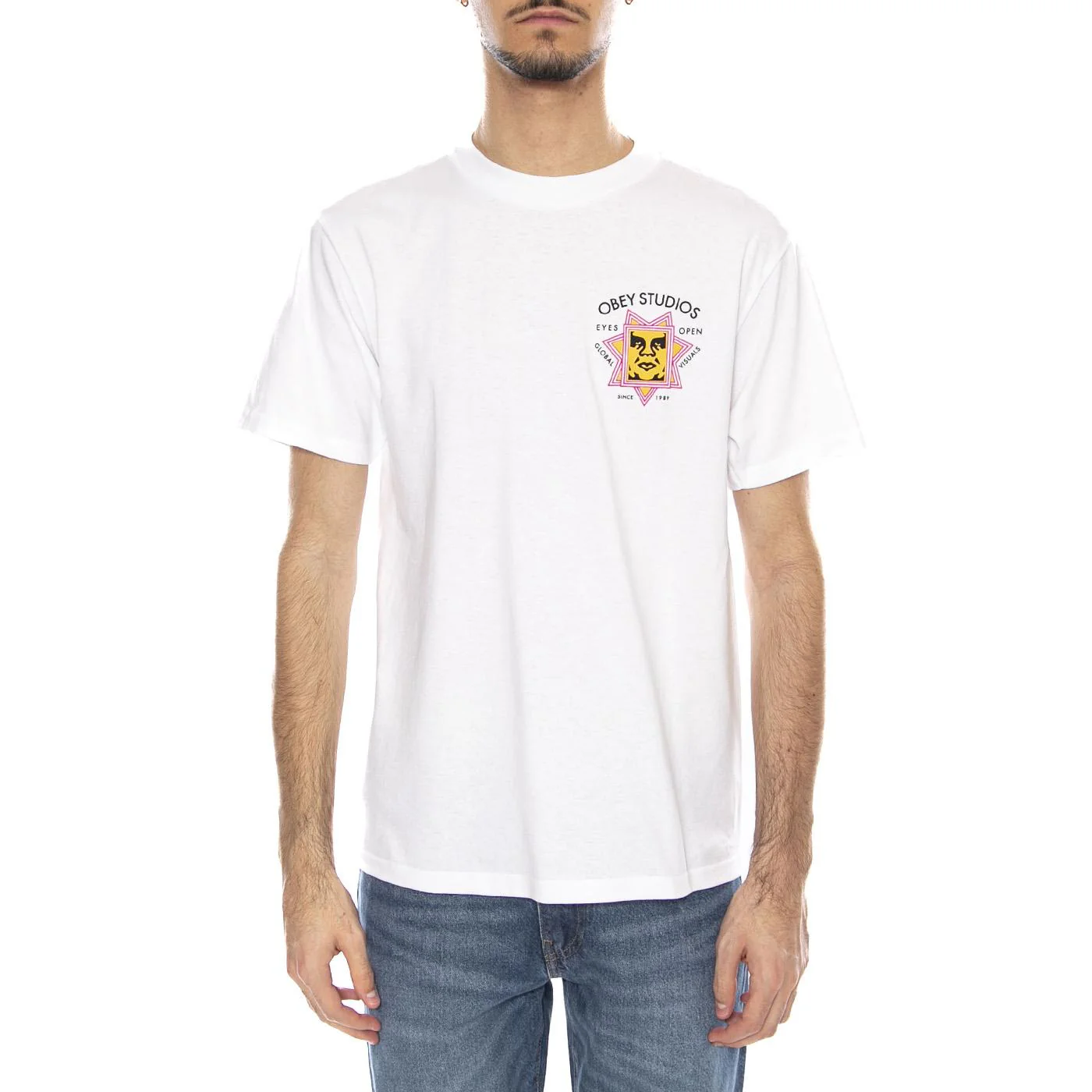 OBEY Global Visuals Tee -- Men's Crew Neck T-Shirt White Men OBEY - Image 2