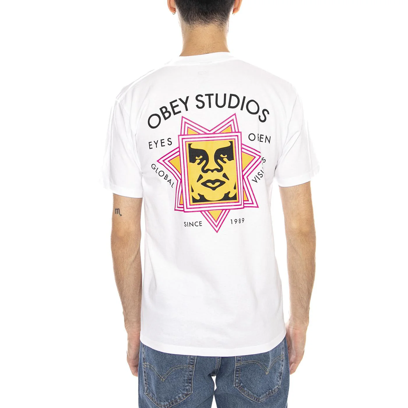 OBEY Global Visuals Tee -- Men's Crew Neck T-Shirt White Men OBEY - Image 3
