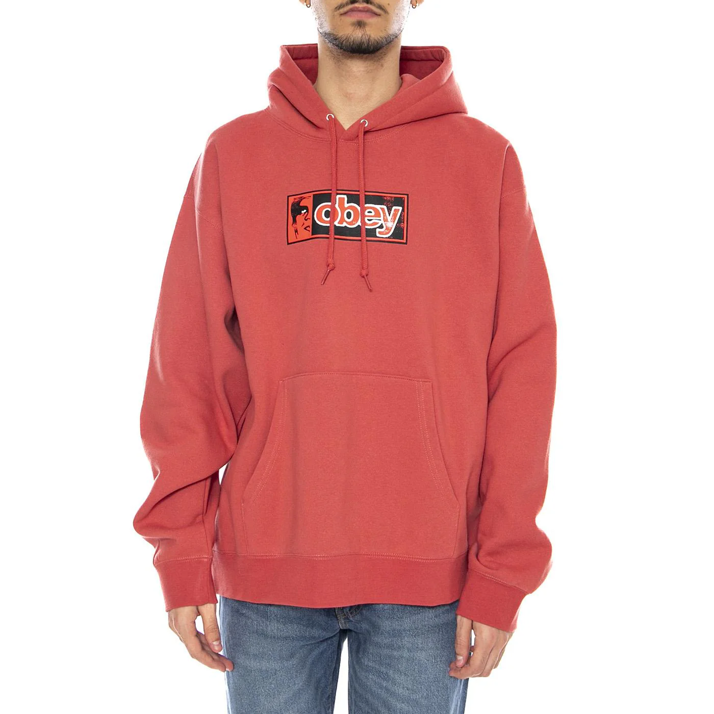 Obey Half Icon Fleece Mineral Red -- Men's Red Hoodie OBEY - Image 2