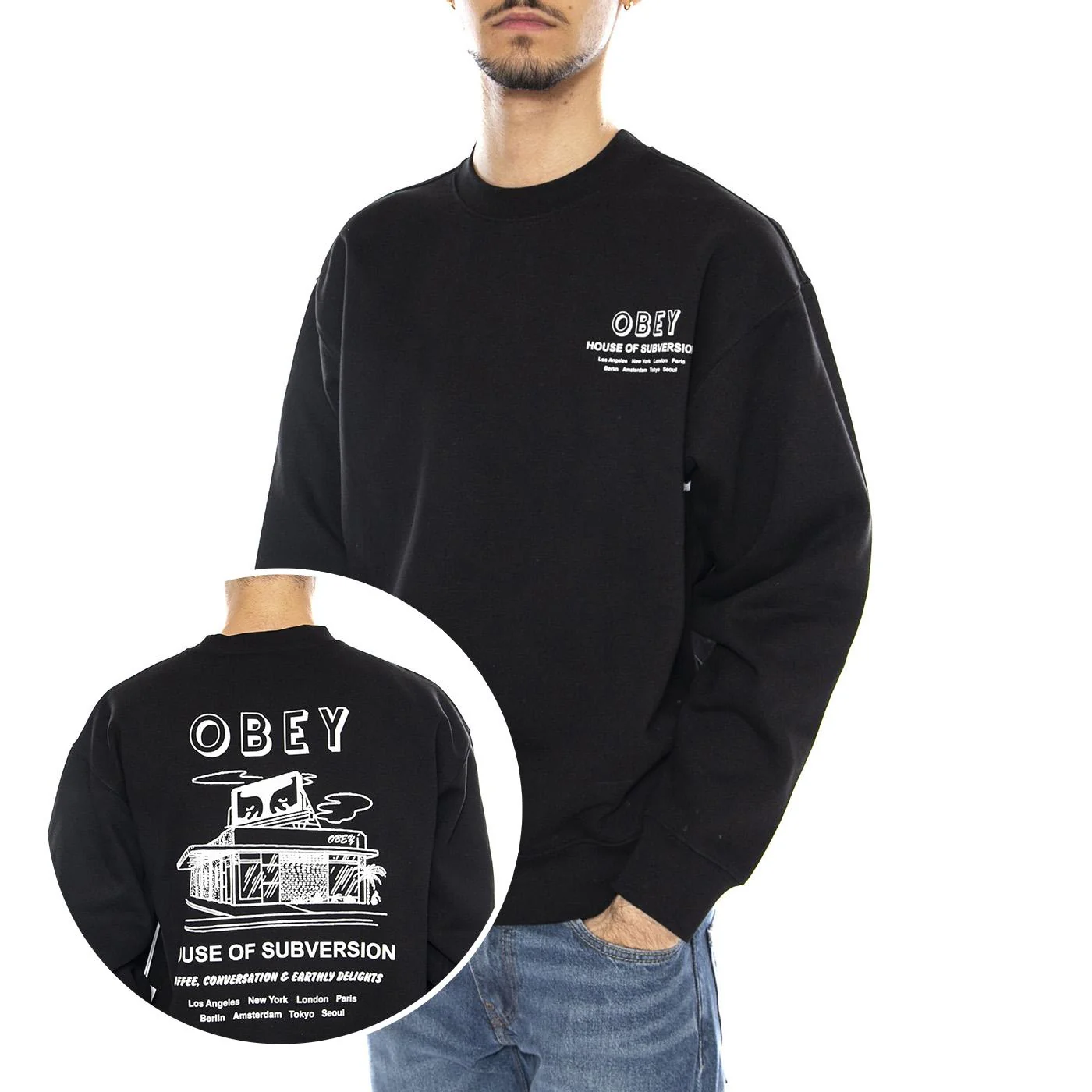 OBEY House of Subversion Fleece -- Men's Crewneck Sweatshirt Black Men OBEY