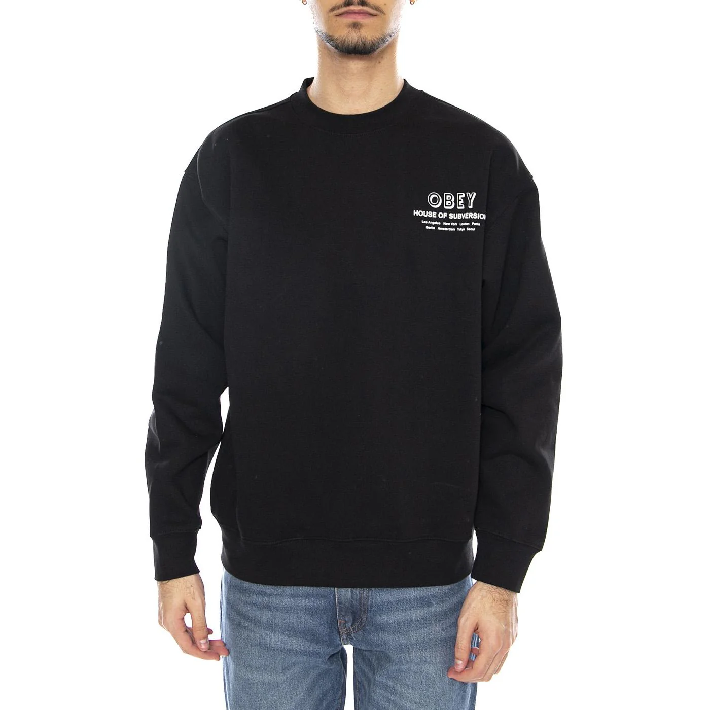 OBEY House of Subversion Fleece -- Men's Crewneck Sweatshirt Black Men OBEY - Image 2