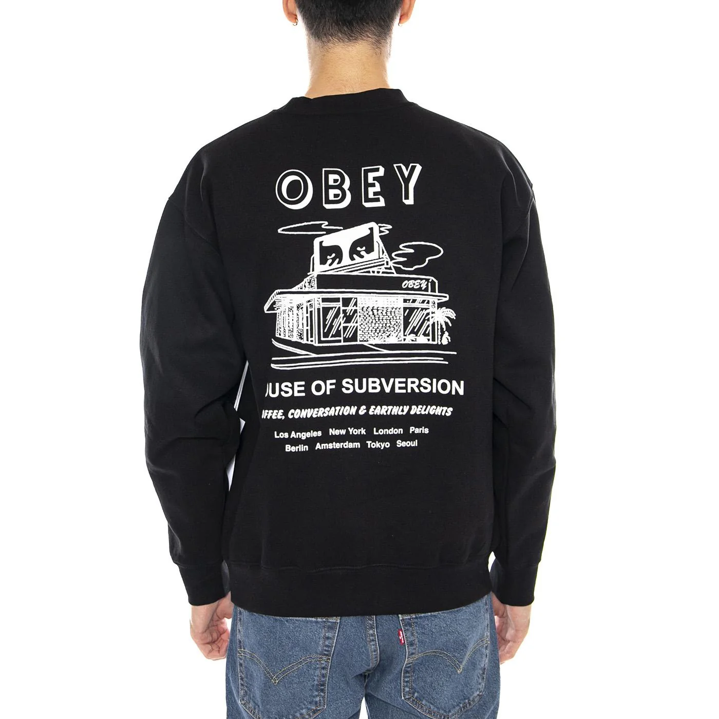 OBEY House of Subversion Fleece -- Men's Crewneck Sweatshirt Black Men OBEY - Image 3
