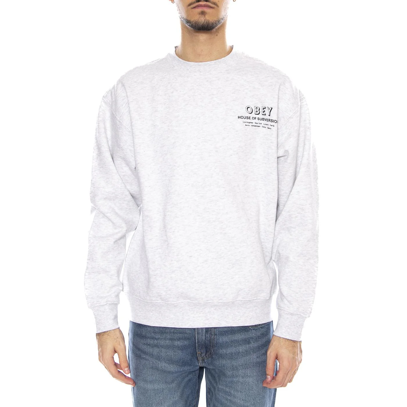 OBEY House of Subversion Fleece Heather Grey -- Men's Crewneck Sweatshirt Grey Men OBEY - Image 2
