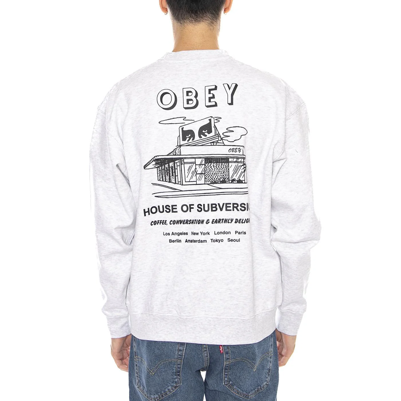 OBEY House of Subversion Fleece Heather Grey -- Men's Crewneck Sweatshirt Grey Men OBEY - Image 3