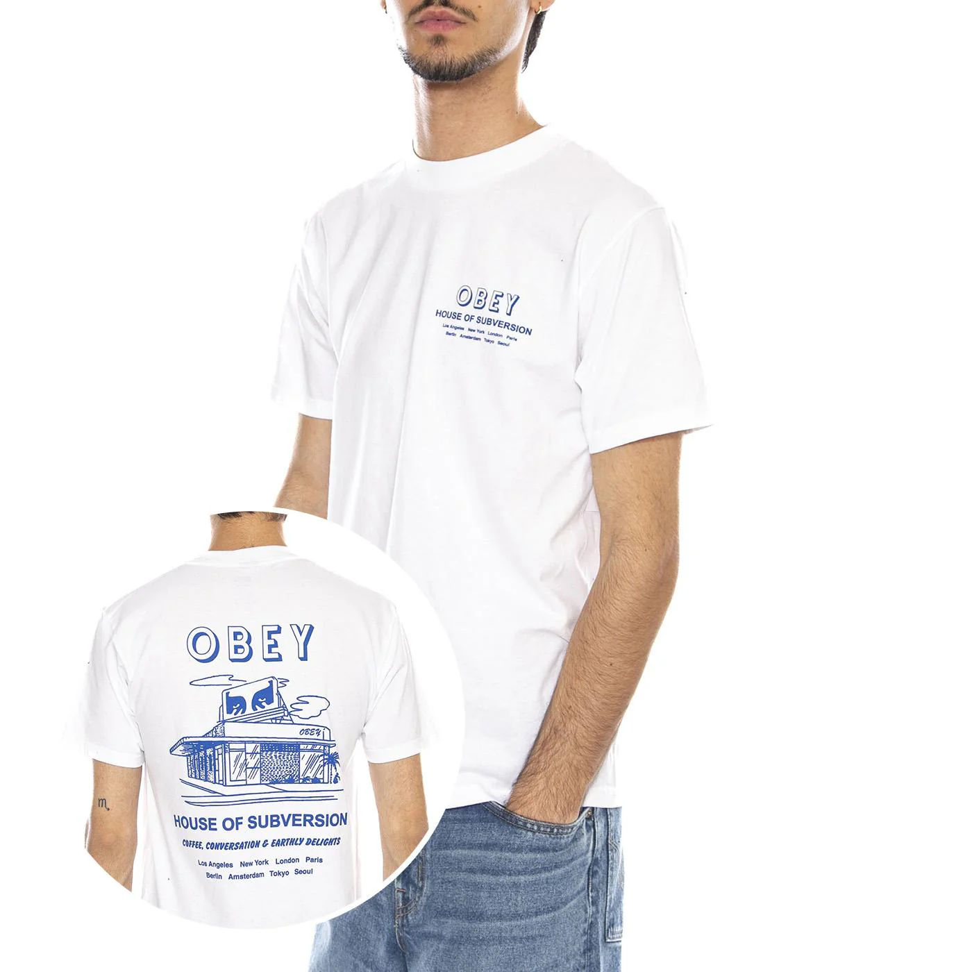 OBEY House Of Subversion White - Men's Crew Neck T-Shirt White Men's OBEY