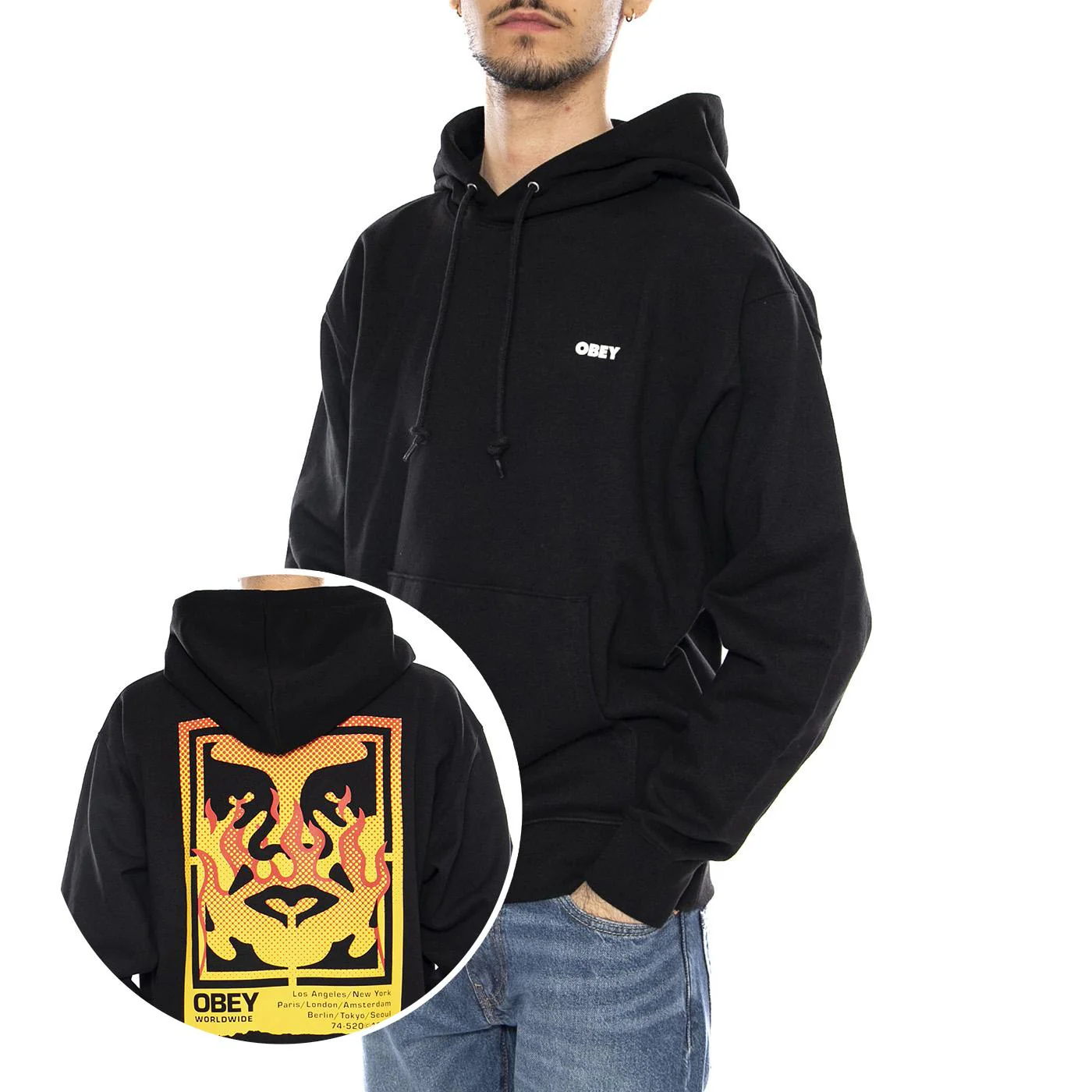 Obey Icon Stencil Flame Fleece -- Black Men's Hoodie OBEY