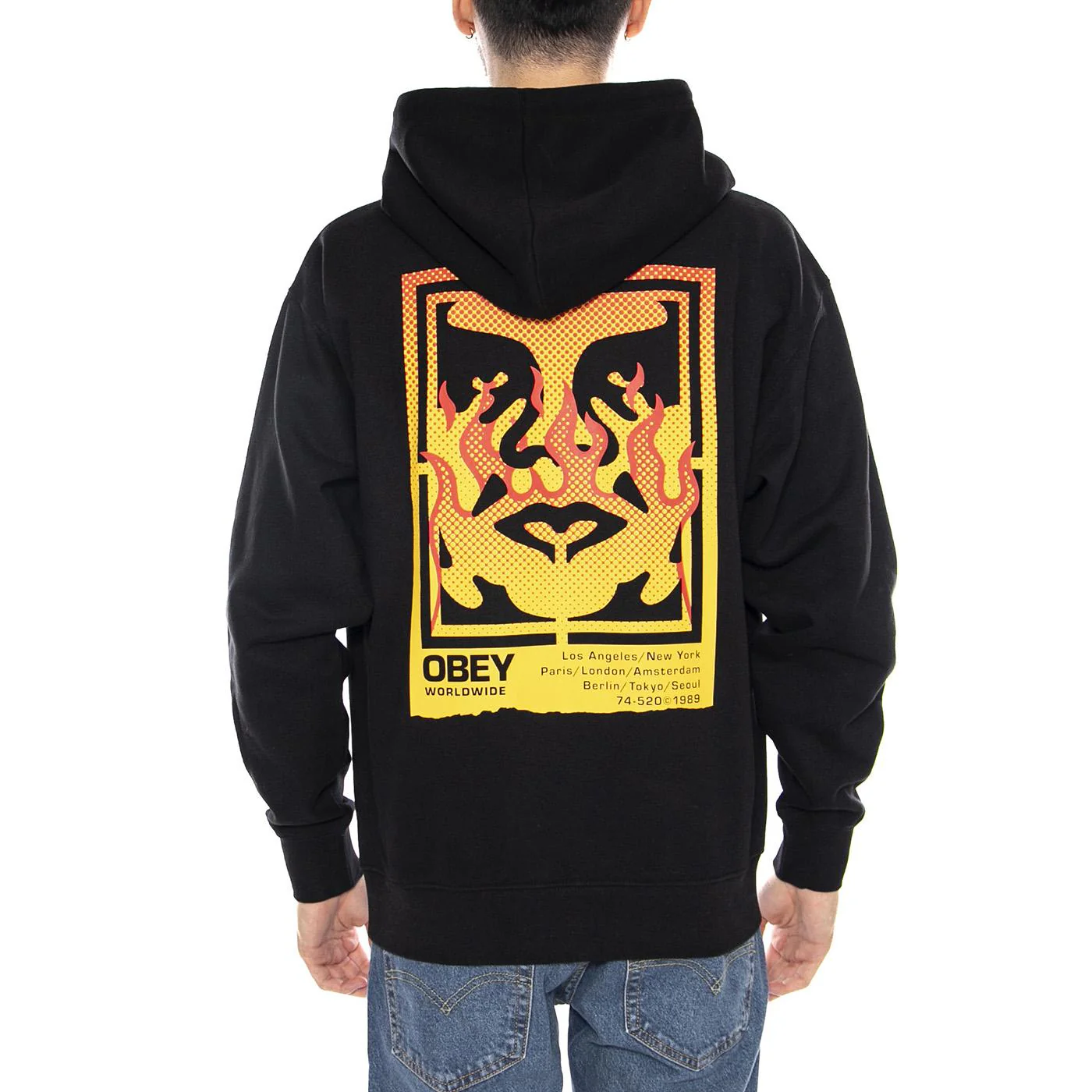 Obey Icon Stencil Flame Fleece -- Black Men's Hoodie OBEY - Image 3
