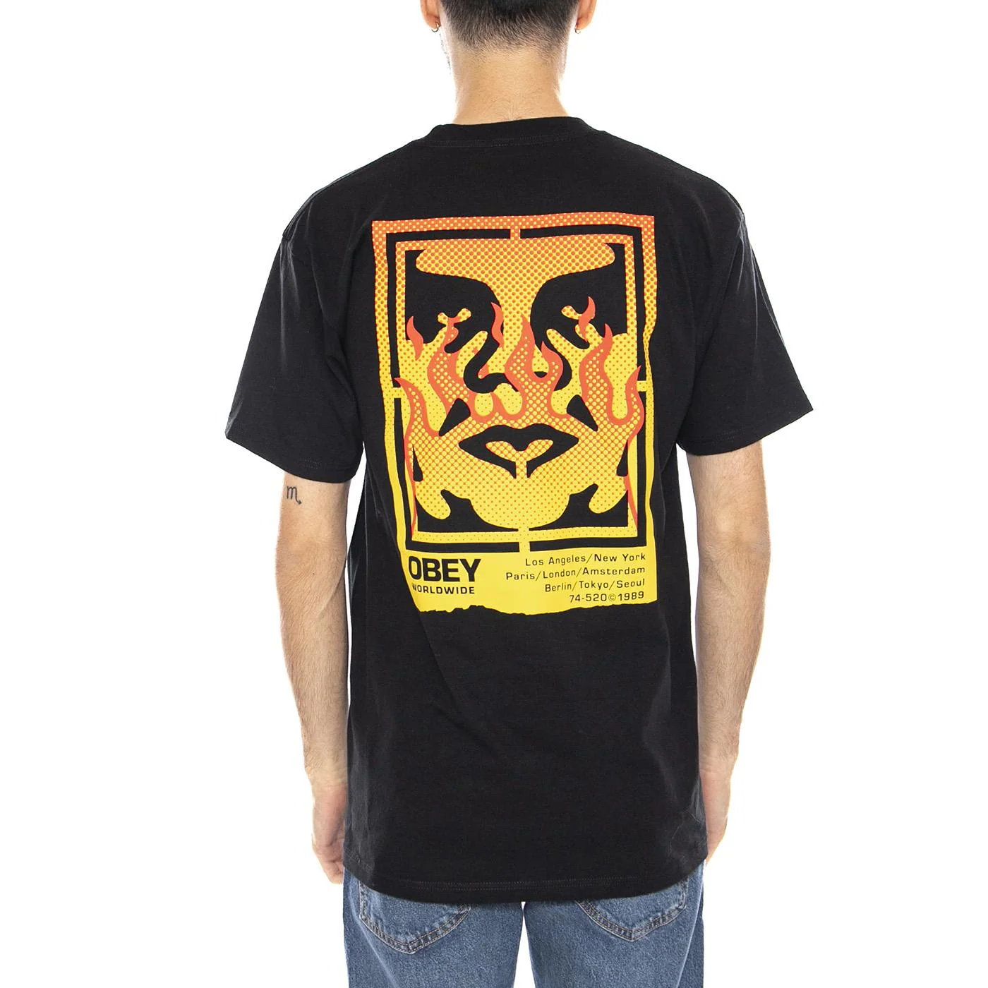 Obey Icon Stencil Flame Tee -- Men's Crew Neck T-Shirt Black Men OBEY - Image 3