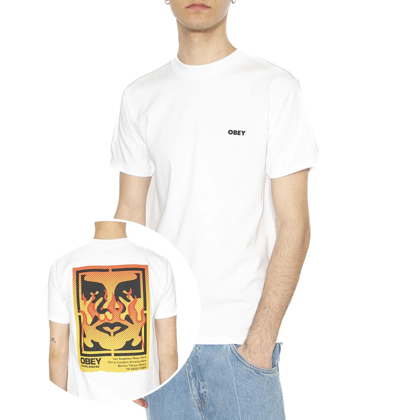 Obey Icon Stencile Flame Tee White