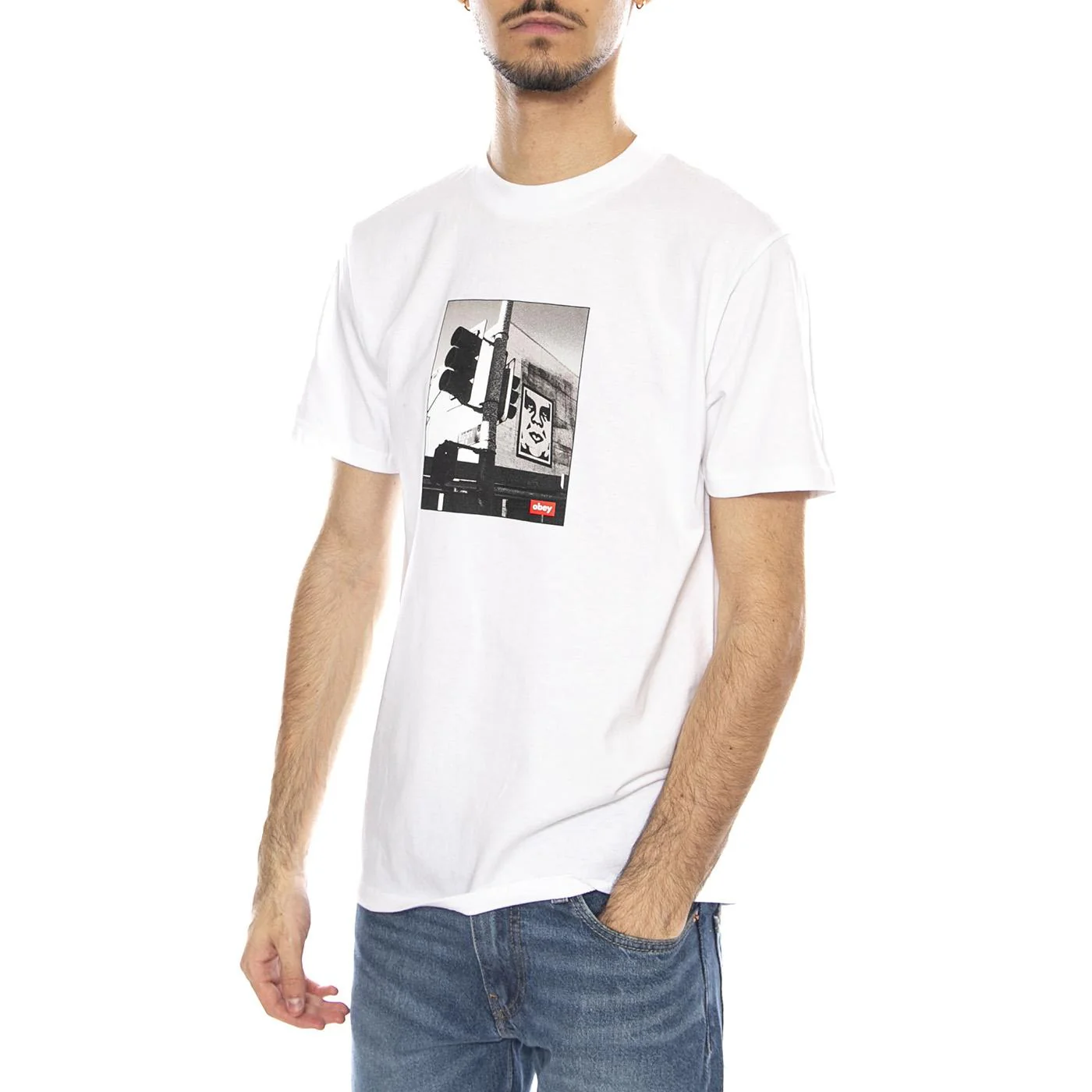 OBEY Los Angeles Photo Tee -- Men's Crew Neck T-Shirt White Men's OBEY