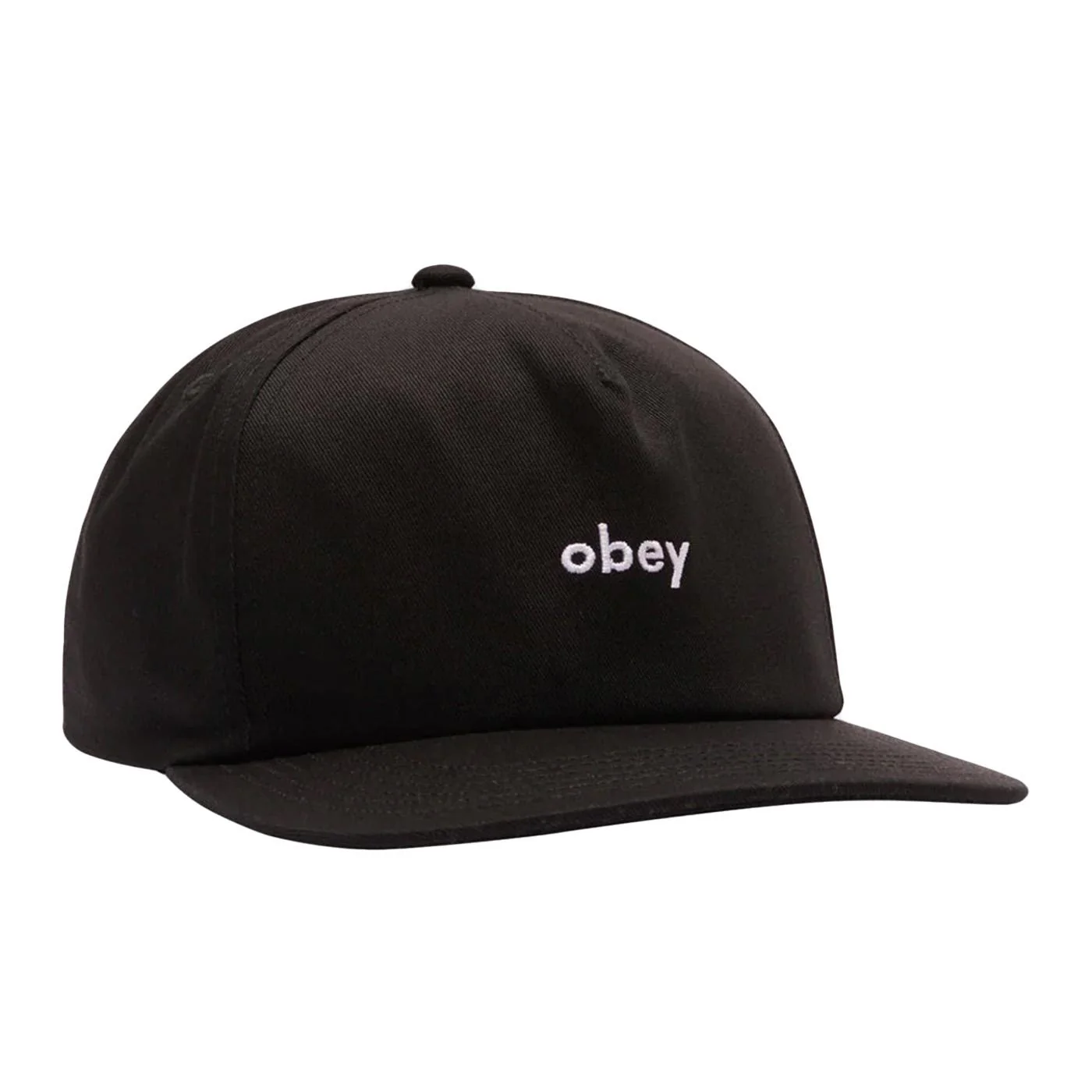 OBEY Lowercase 5 Panel Snapback Black - Men's Black Visor Cap OBEY