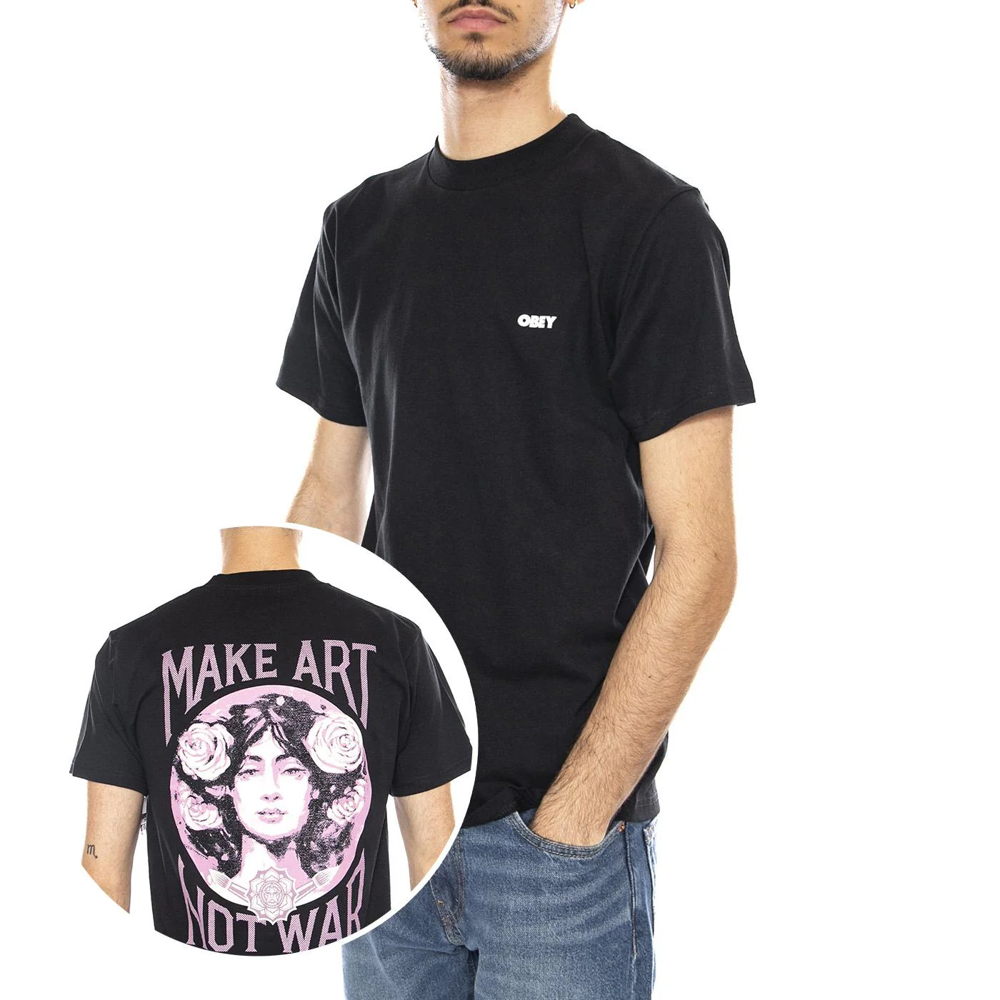 Obey Make Art Not War Tee -- Men's Black Crew Neck T-Shirt OBEY