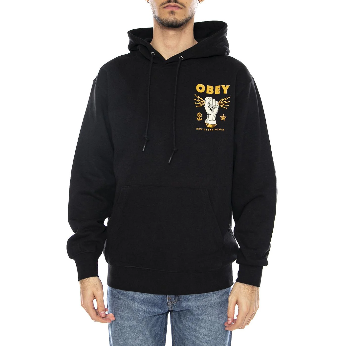 Obey New Clear Power Hood Fleece Black -- Black Men's Hoodie OBEY - Image 2