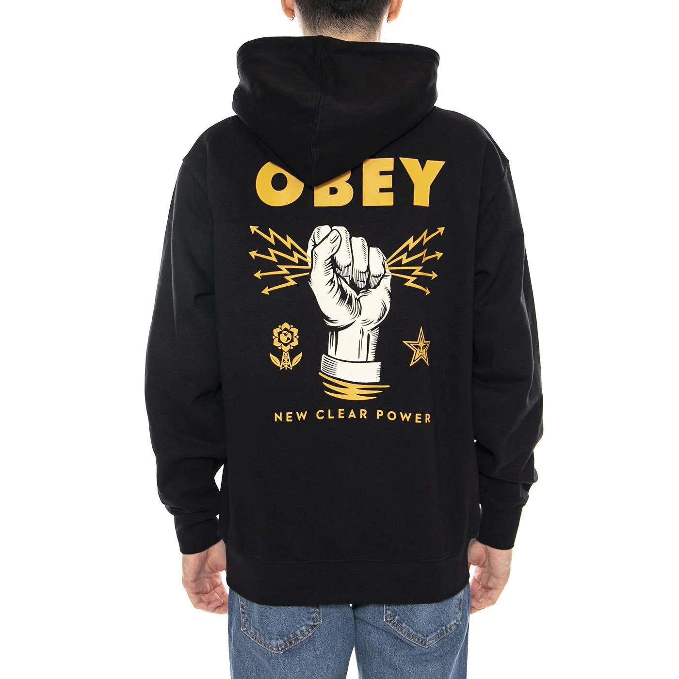 Obey New Clear Power Hood Fleece Black -- Black Men's Hoodie OBEY - Image 3