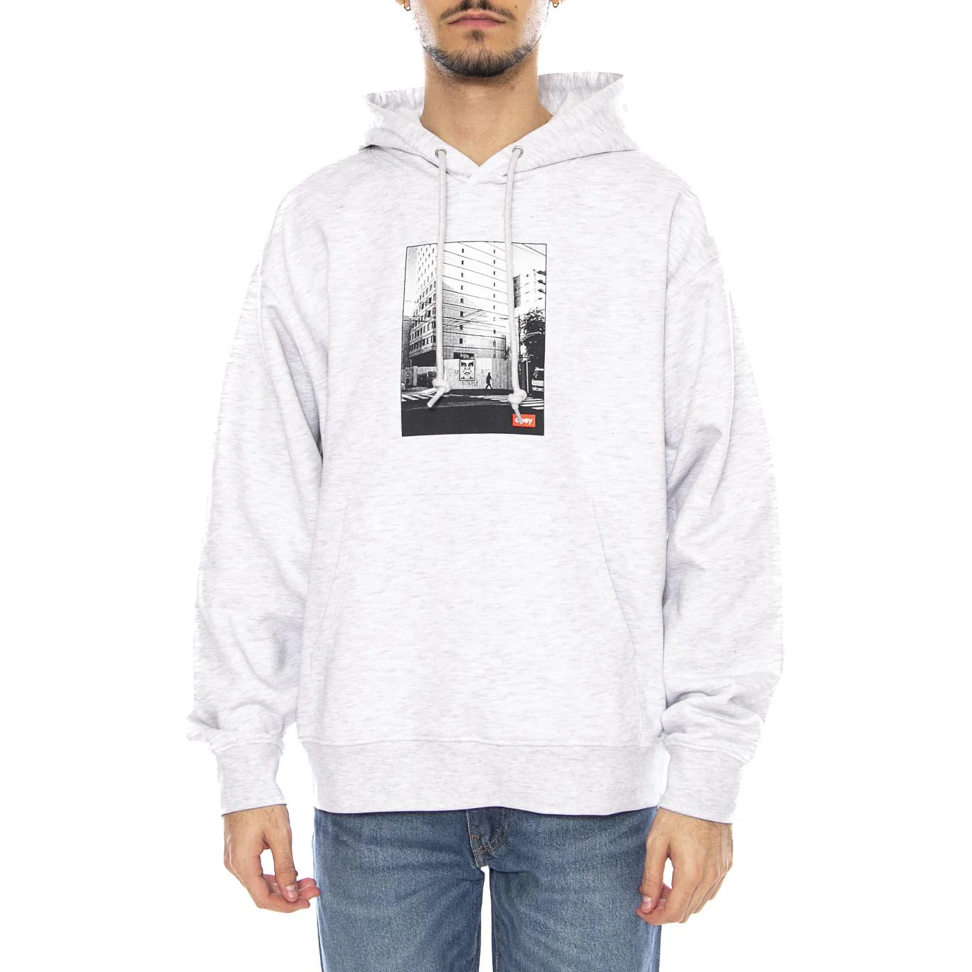 Obey Osaka Photo Fleece Ash Grey -- Men's Hoodie Light Grey Men OBEY - Image 2