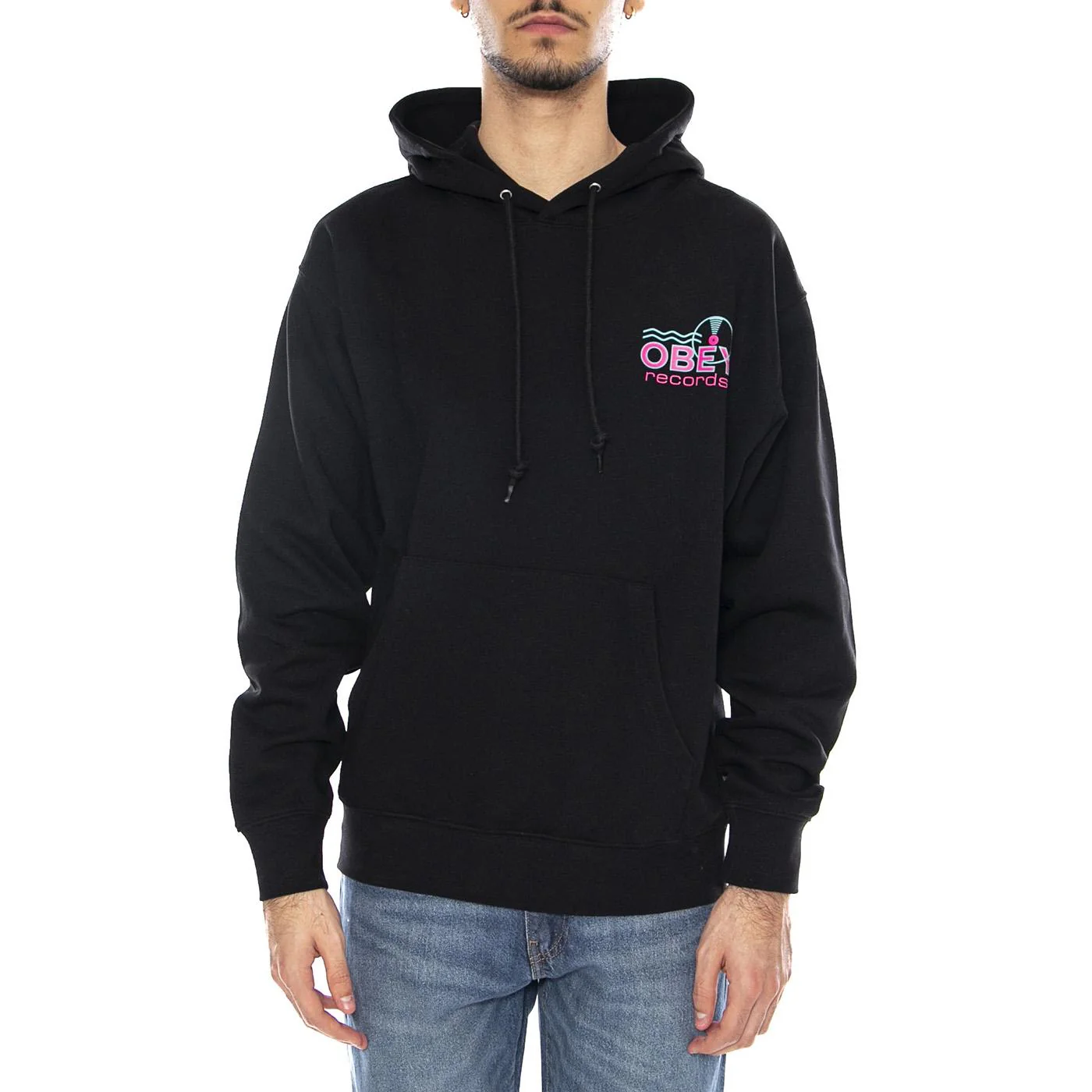 Obey Records Sound Waves Fleece Black -- Men's Black Hoodie OBEY - Image 2