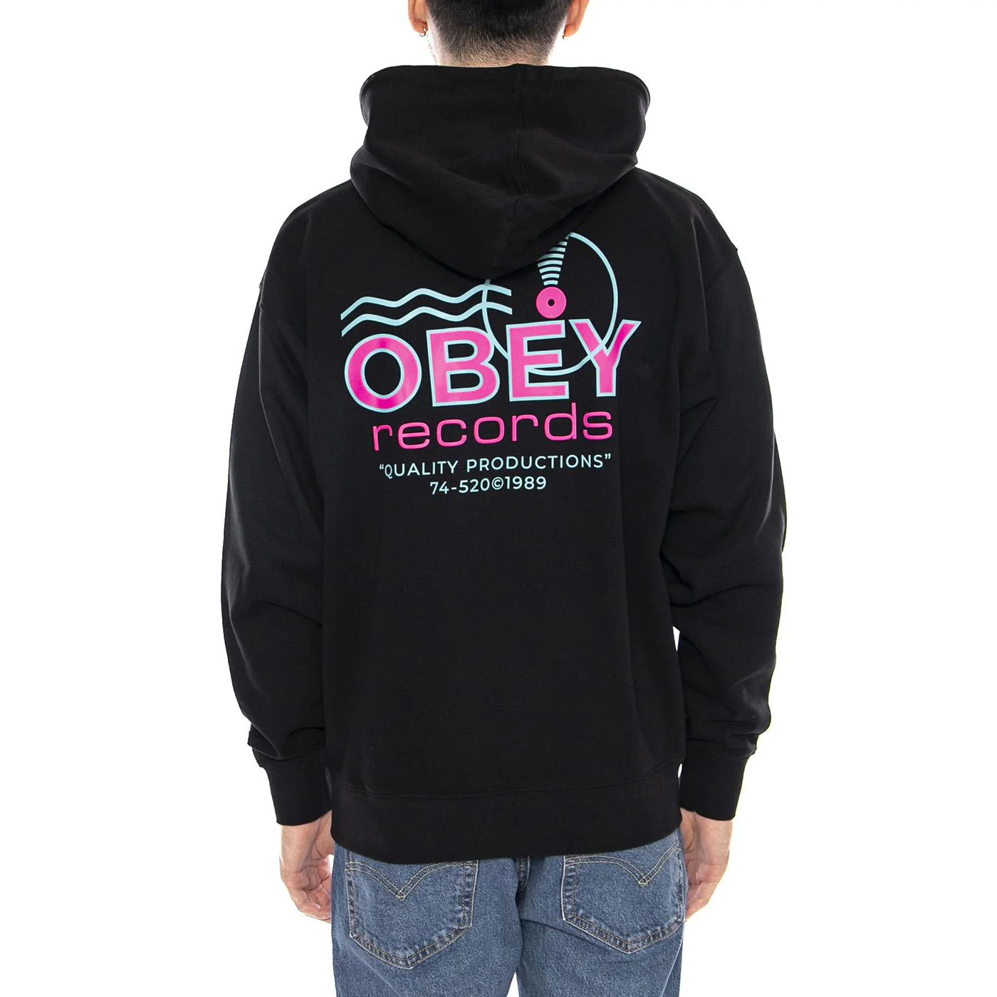 Obey Records Sound Waves Fleece Black -- Men's Black Hoodie OBEY - Image 3