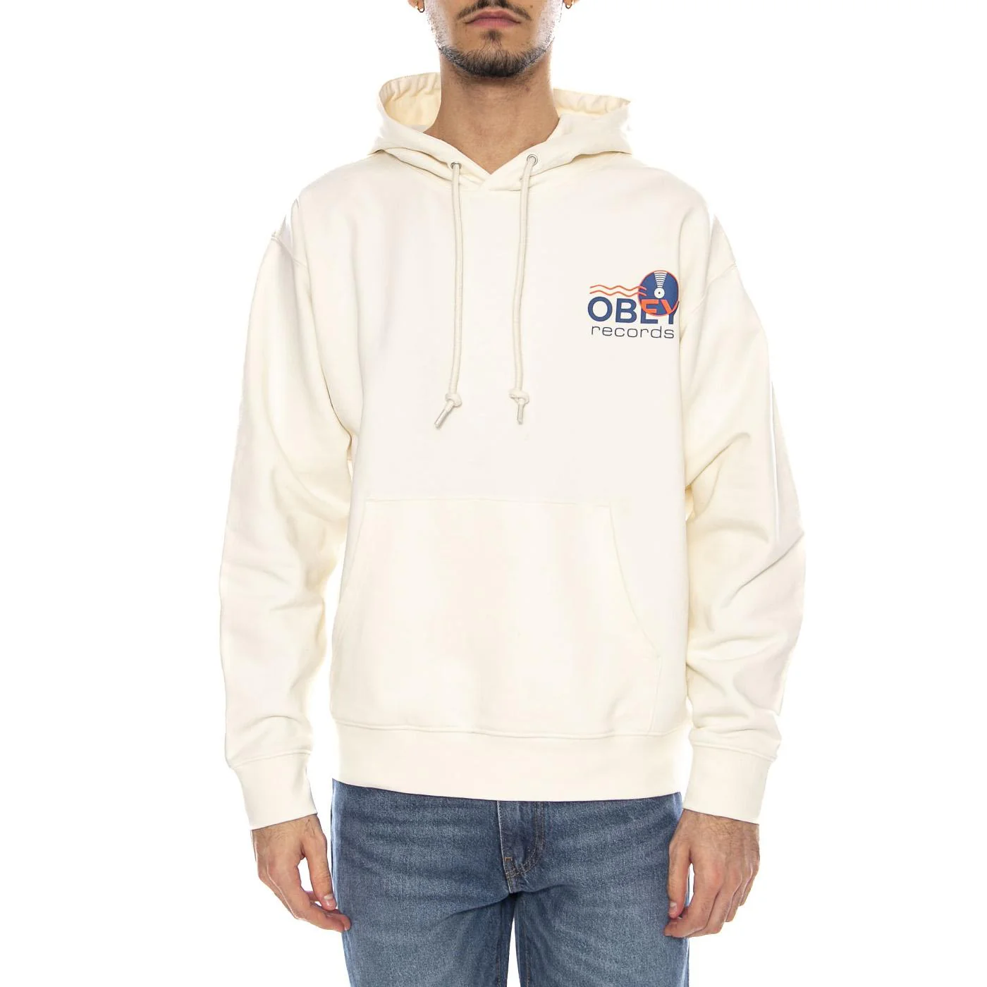 Obey Records Sound Waves Fleece Unbleached -- Men's Hooded Sweatshirt Natural Beige Men OBEY - Image 2