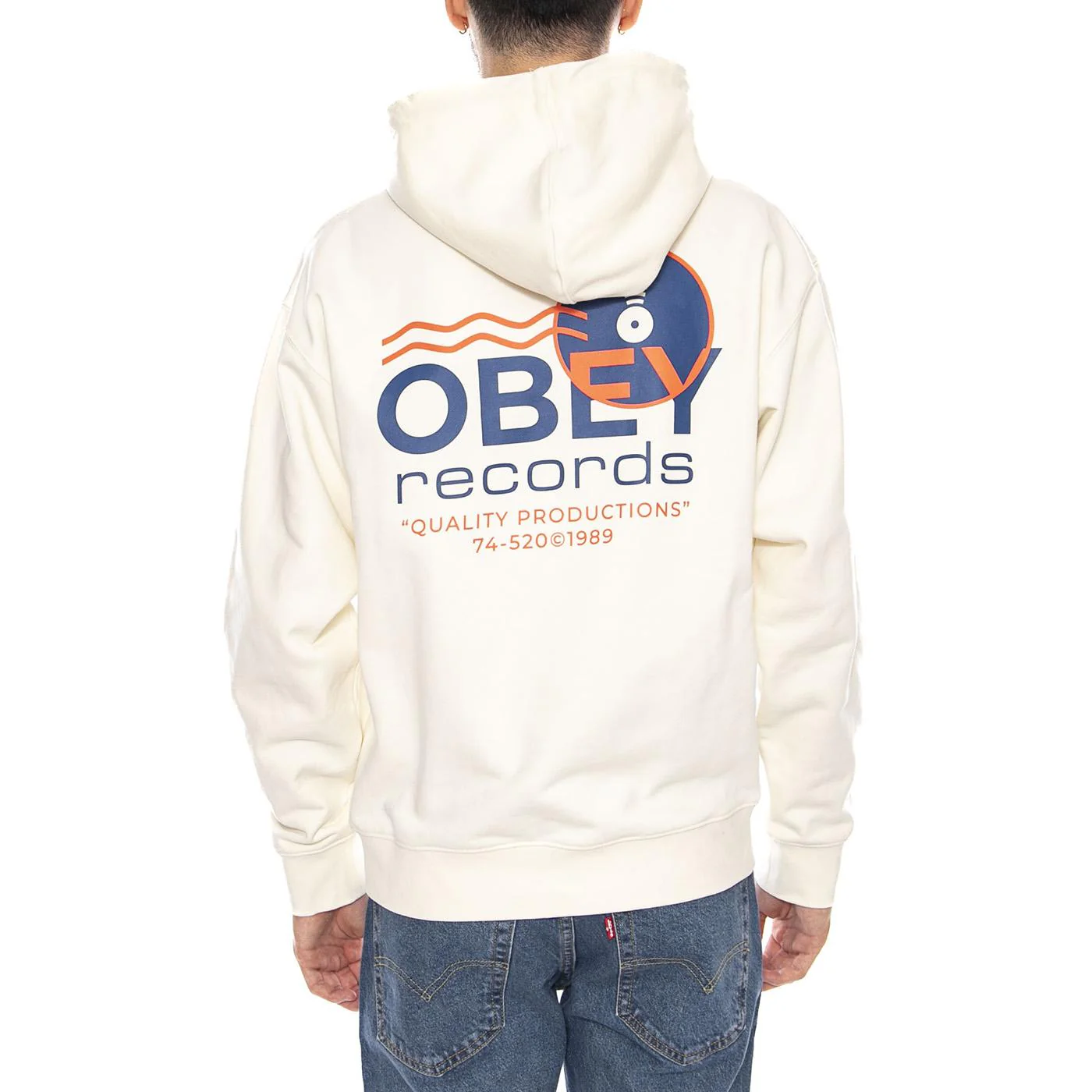 Obey Records Sound Waves Fleece Unbleached -- Men's Hooded Sweatshirt Natural Beige Men OBEY - Image 3