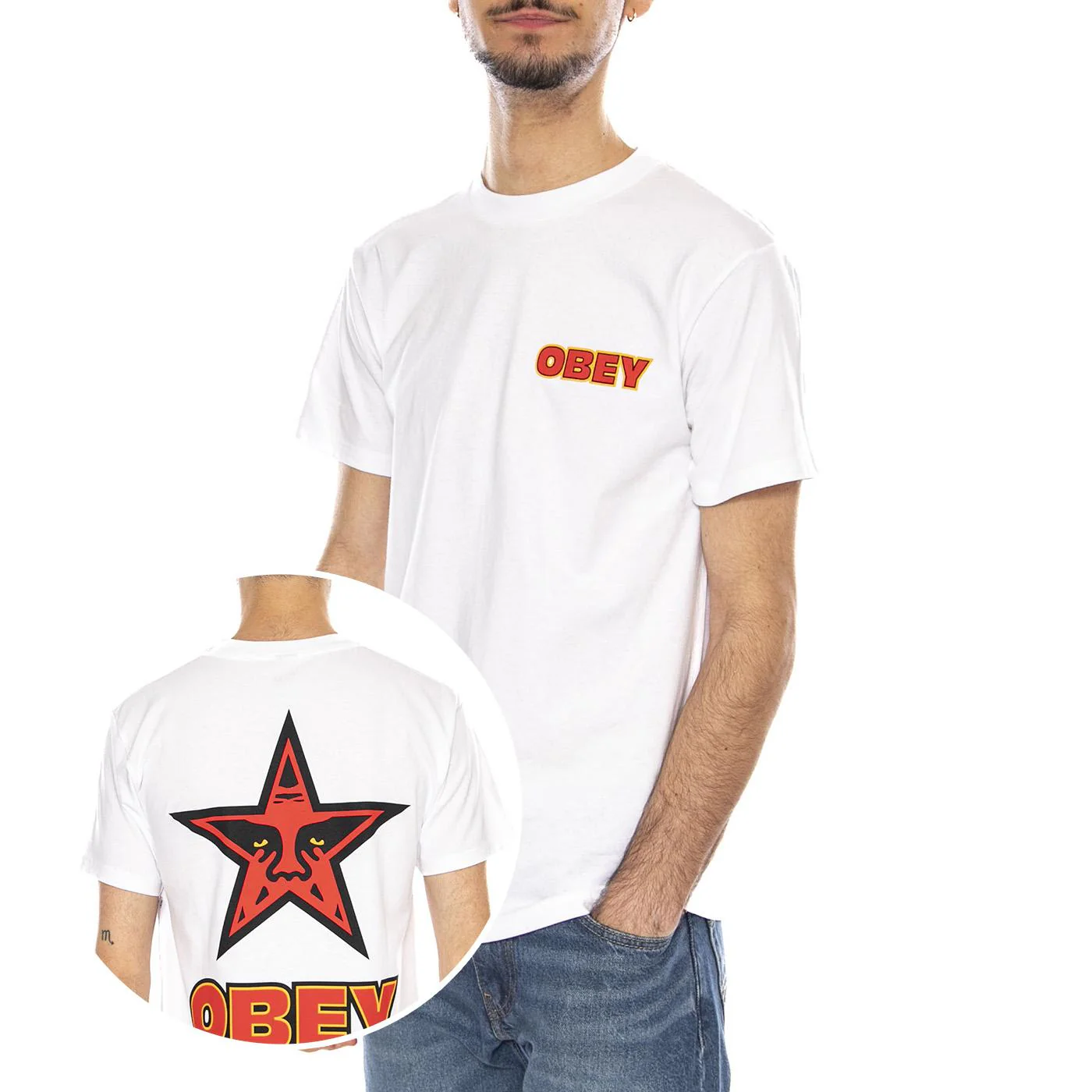Obey Star Tee -- Men's Crew Neck T-Shirt White Men OBEY