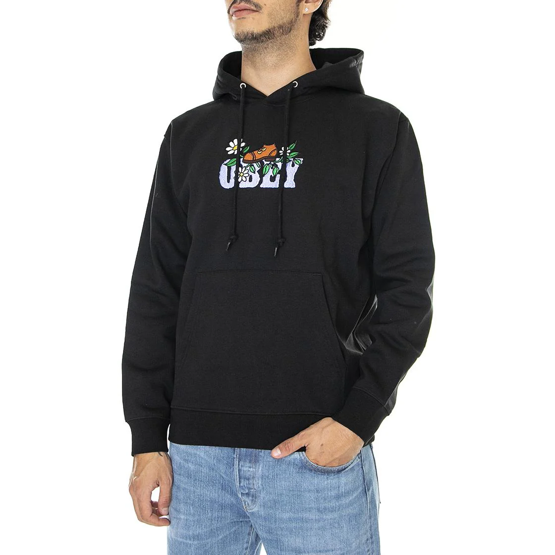 Mens Obey Step Hood Specialty Fleece Black Sweatshirt