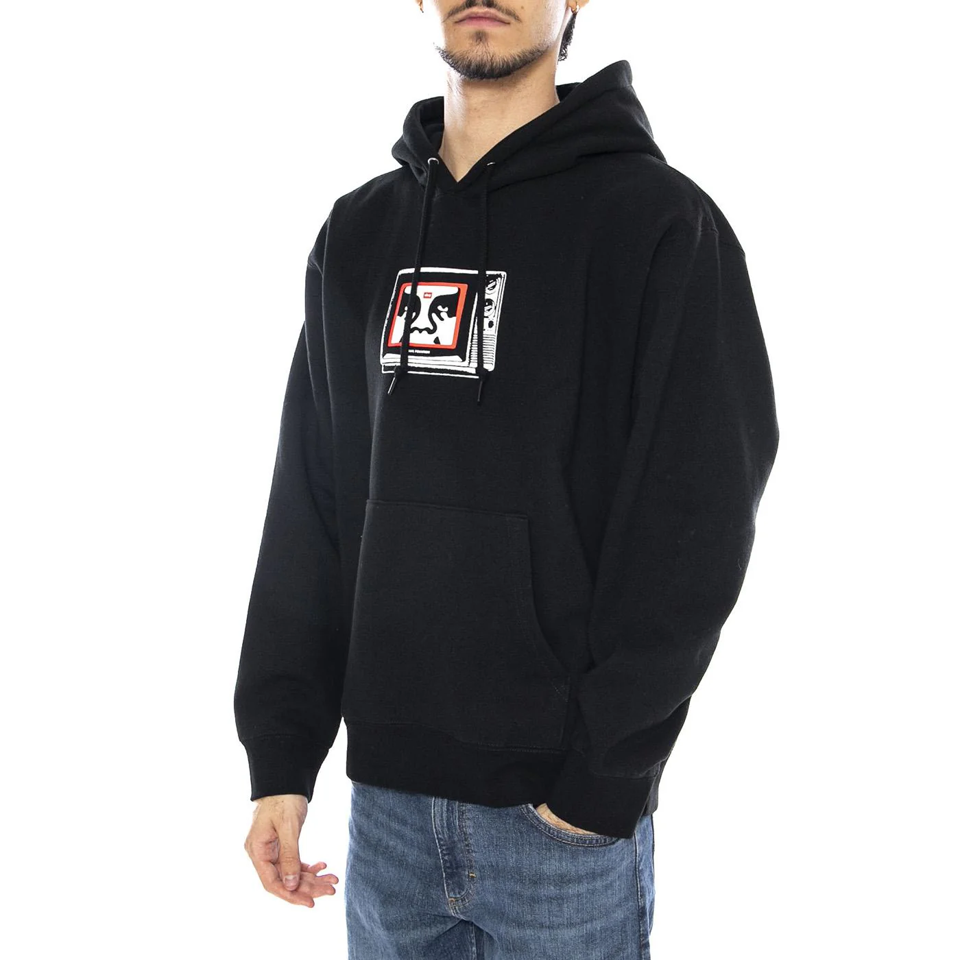 Obey TV Fleece Black - Men's Black Hoodie Men OBEY