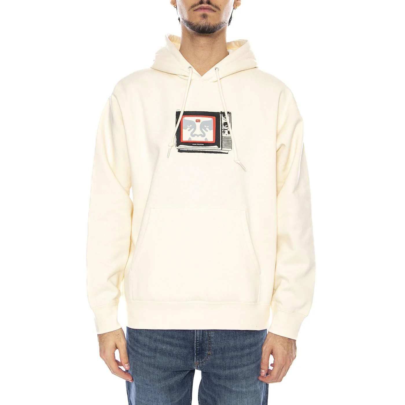 Obey TV Fleece White - Men's White Hoodie OBEY - Image 2