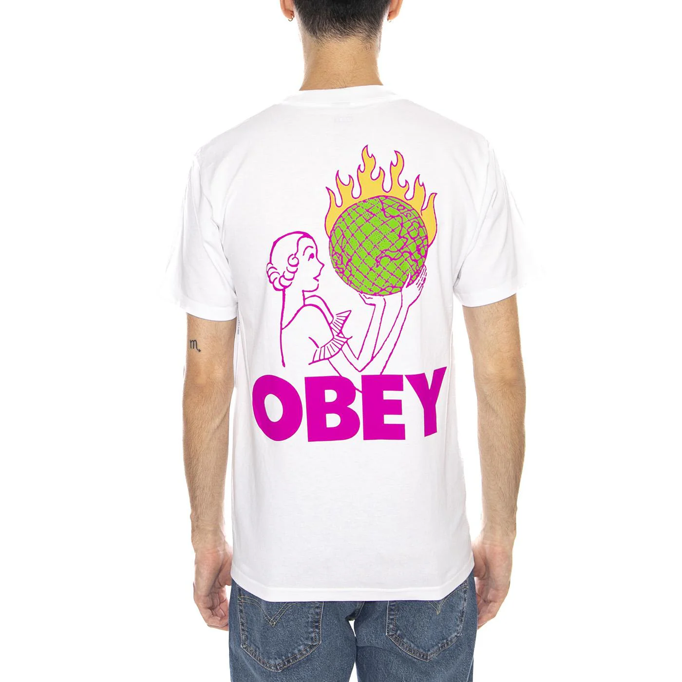 OBEY World in Flames Tee -- Men's Crew Neck T-Shirt White Men OBEY - Image 3