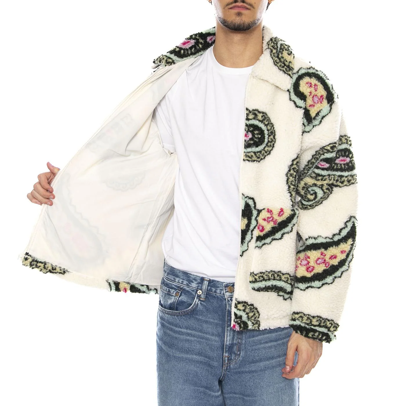 Paisley Sherpa Jacket Unbleahed Multi - Men's Paisley Jacket Multicolor OBEY - Image 4