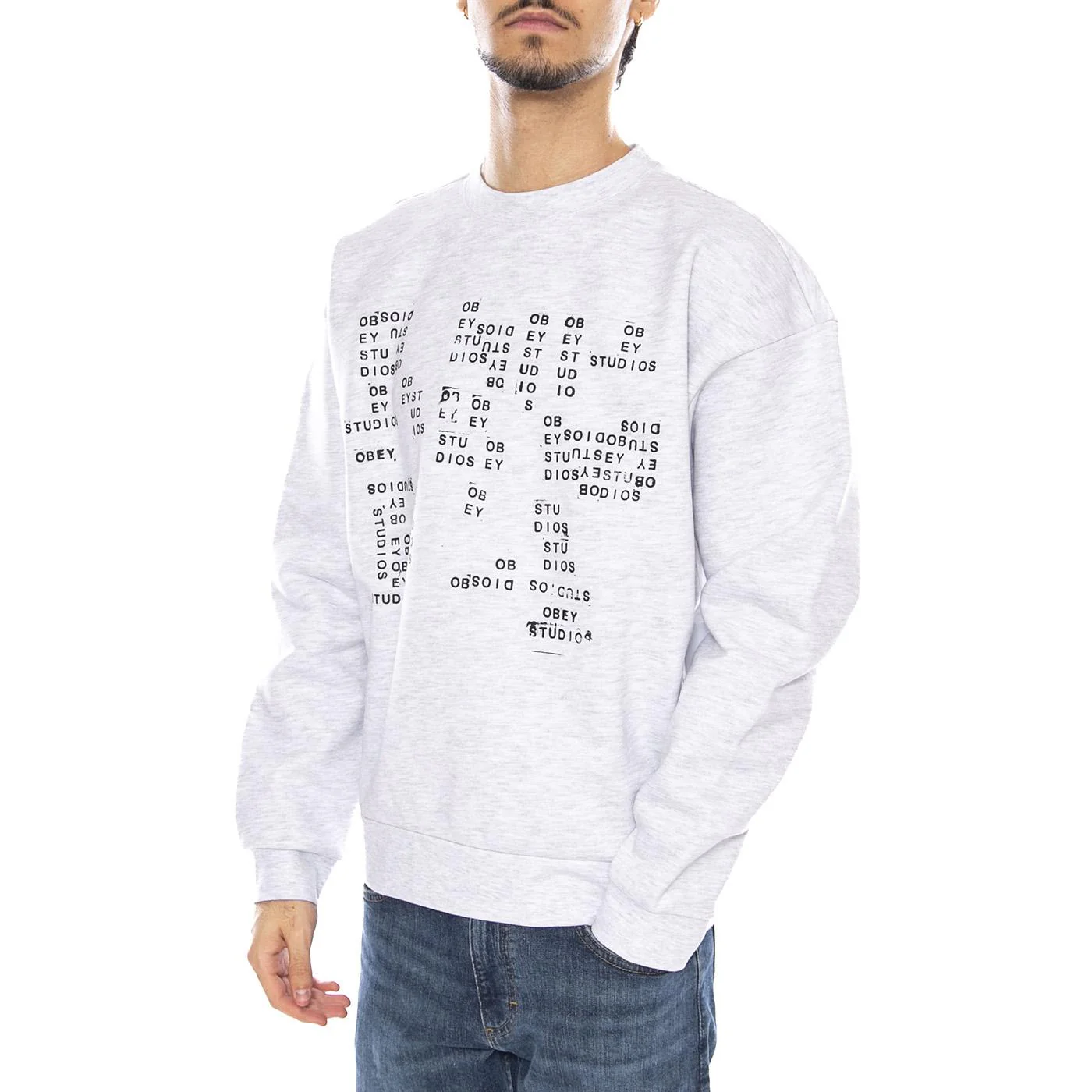 Studios Stamp Extra Heavy Crew Fleece Light Grey - Men's Crewneck Sweatshirt Grey Men OBEY