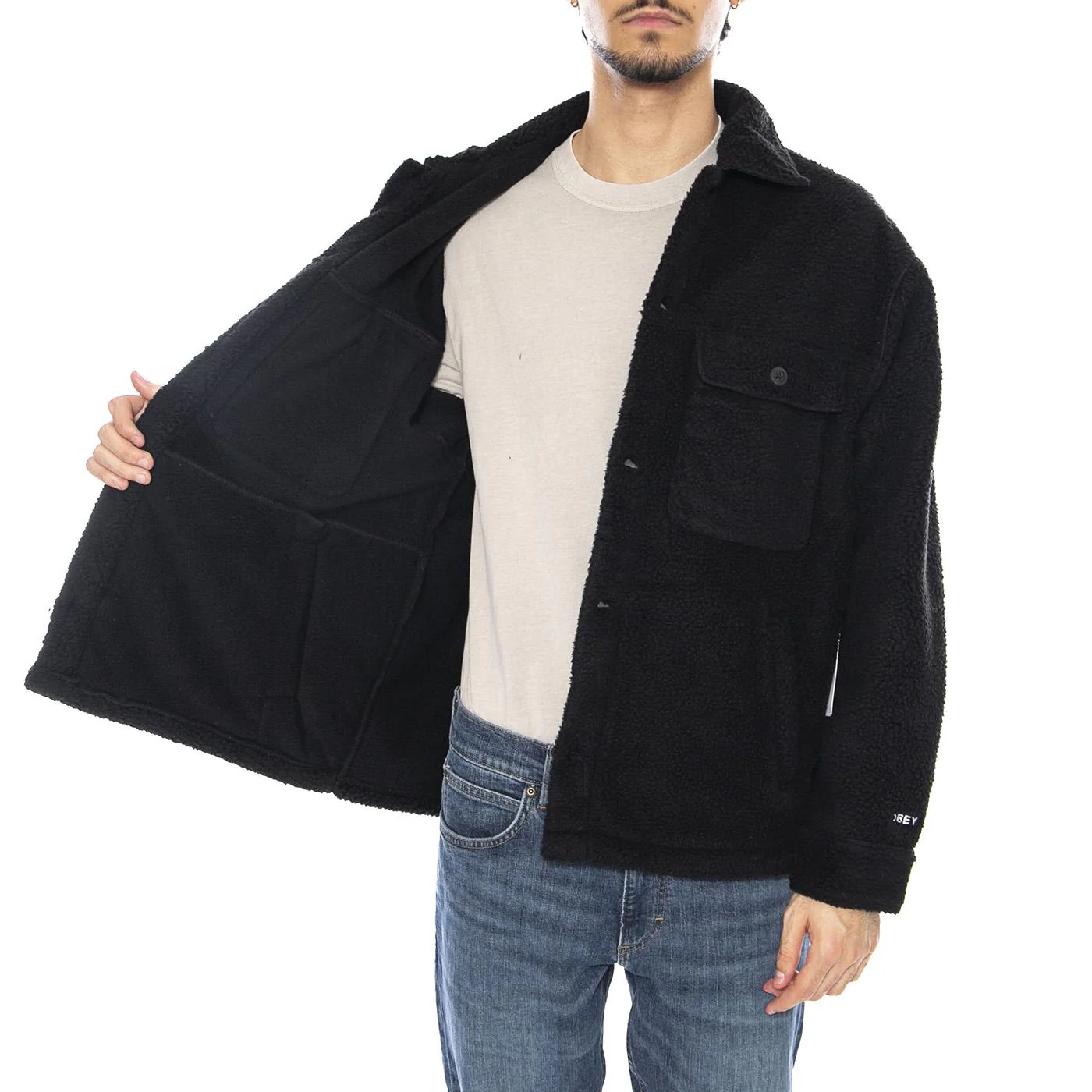 Thompson Shirt Jacket Black - Men's Black Jacket Men OBEY - Image 4