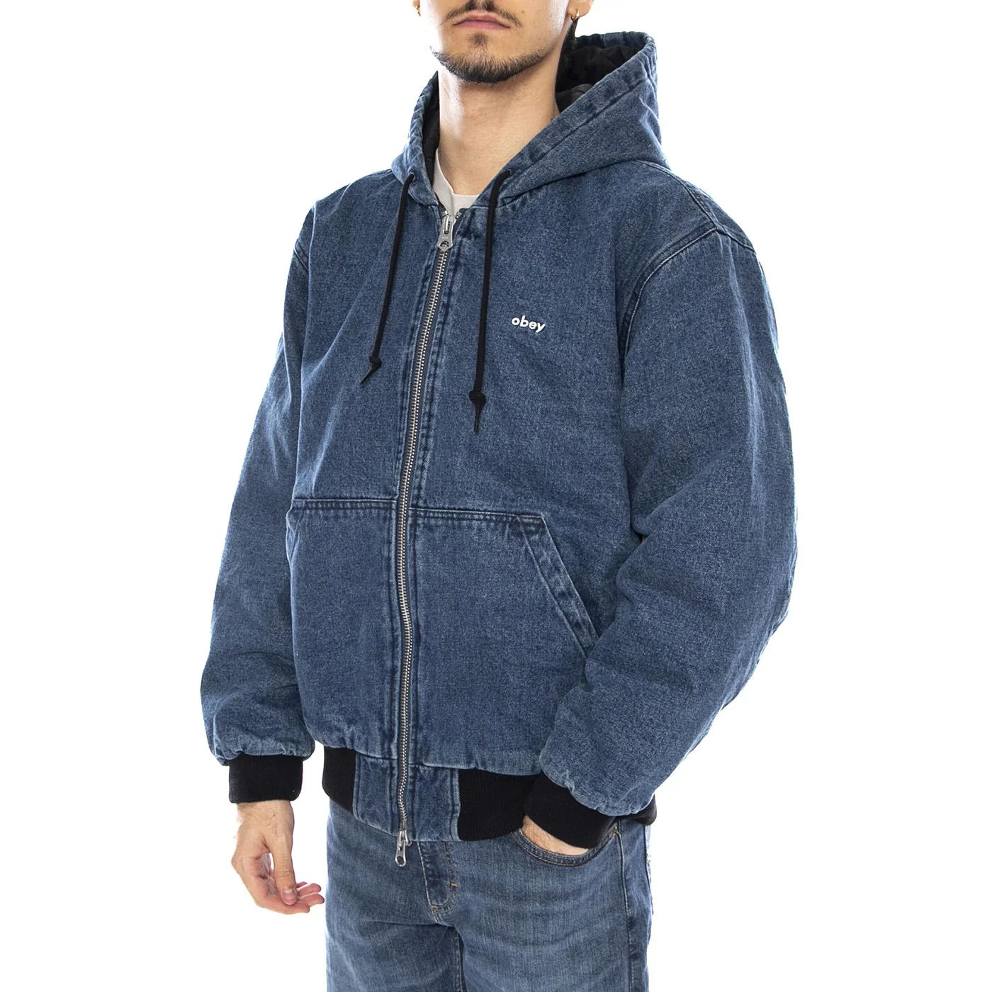 Wiltern Zip Up Hood Jacket Stone Wash Blue - Men's Hooded Jacket Blue OBEY