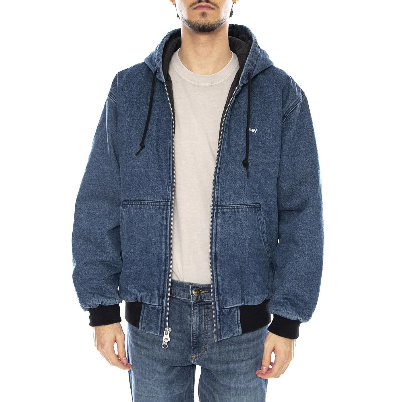 Wiltern Zip Up Hood Jacket Stone Wash Blue - Men's Hooded Jacket Blue OBEY - Image 2