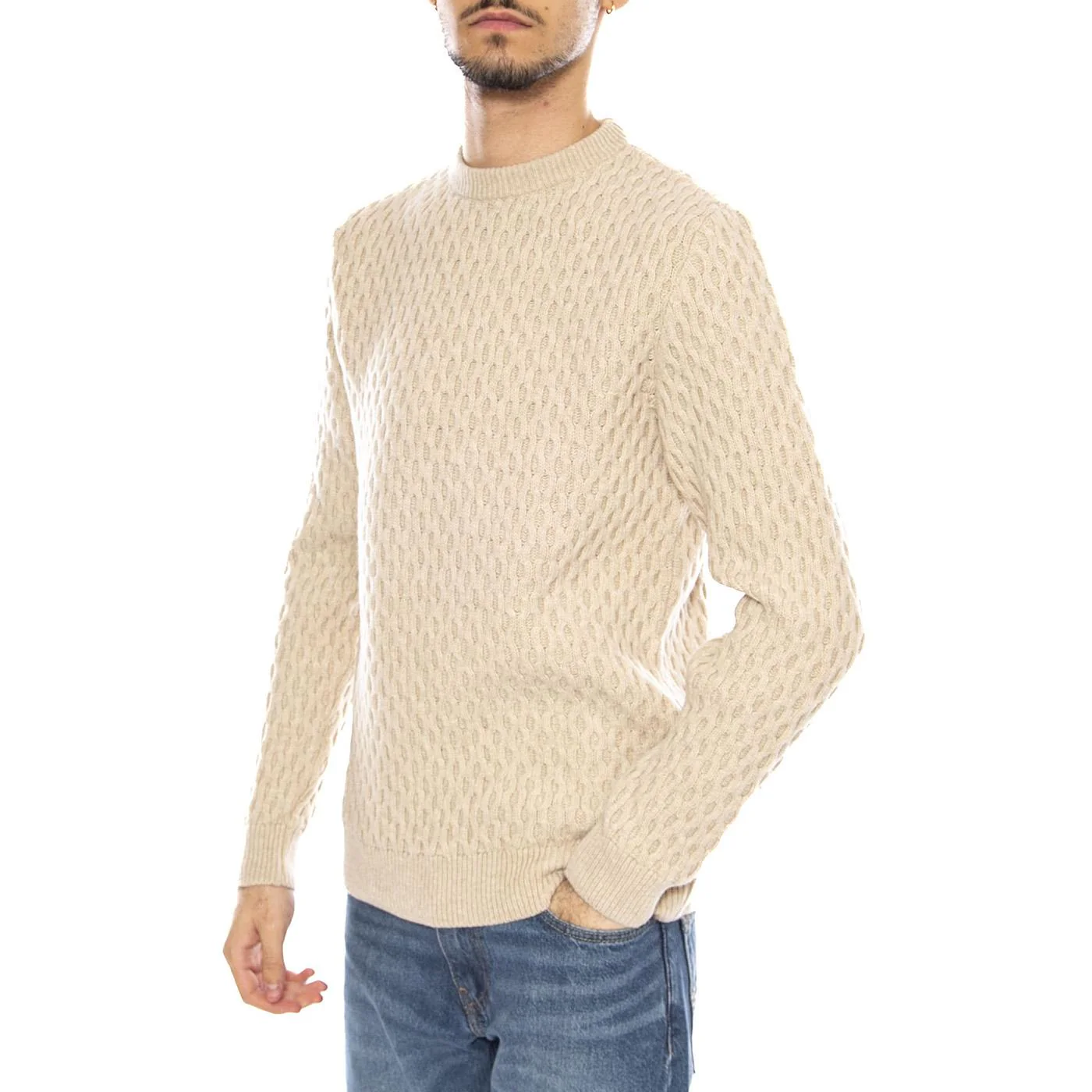 Stone Off White Crew -- Men's Off White Long Sleeve Crew Neck T-Shirt OLOW