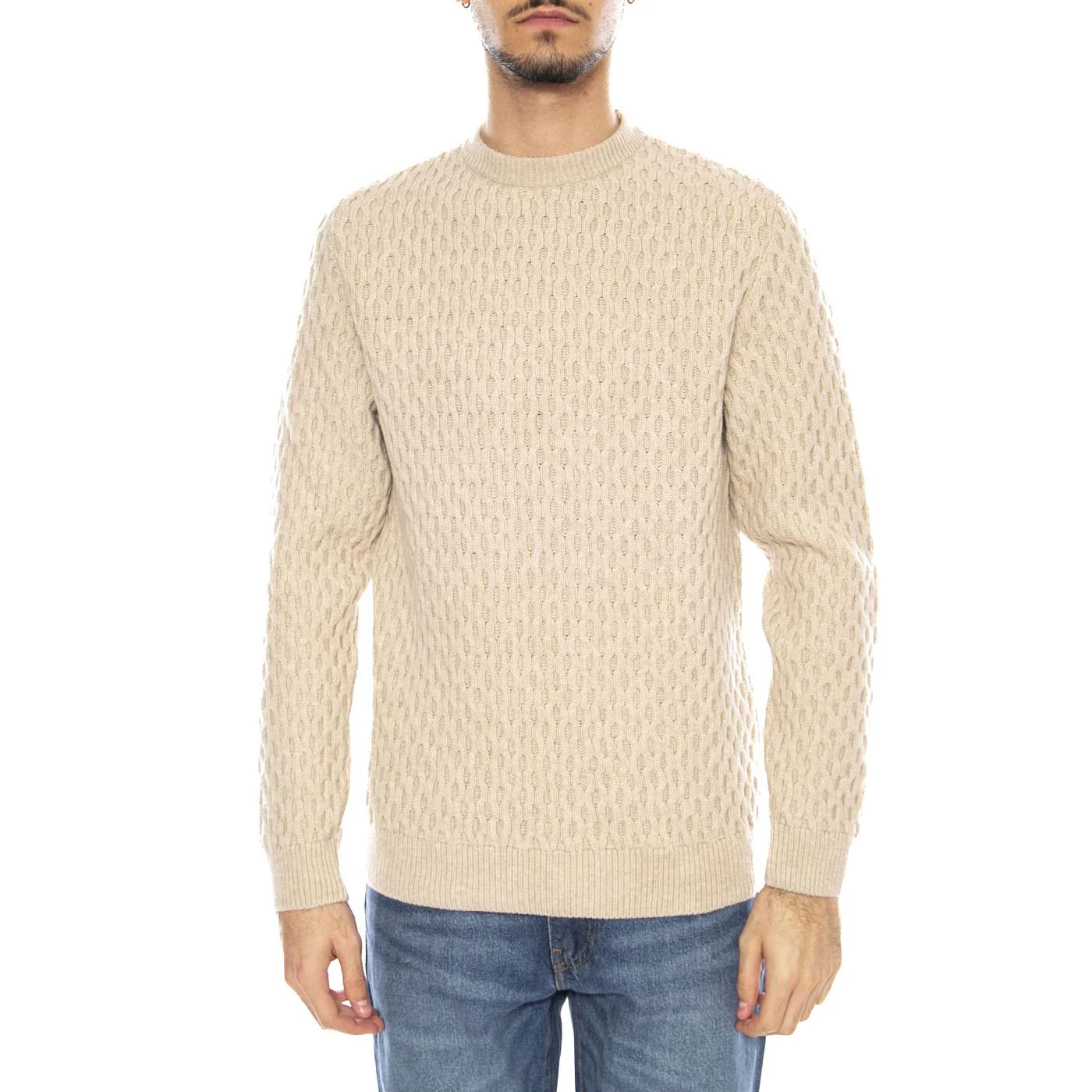 Stone Off White Crew -- Men's Off White Long Sleeve Crew Neck T-Shirt OLOW - Image 2