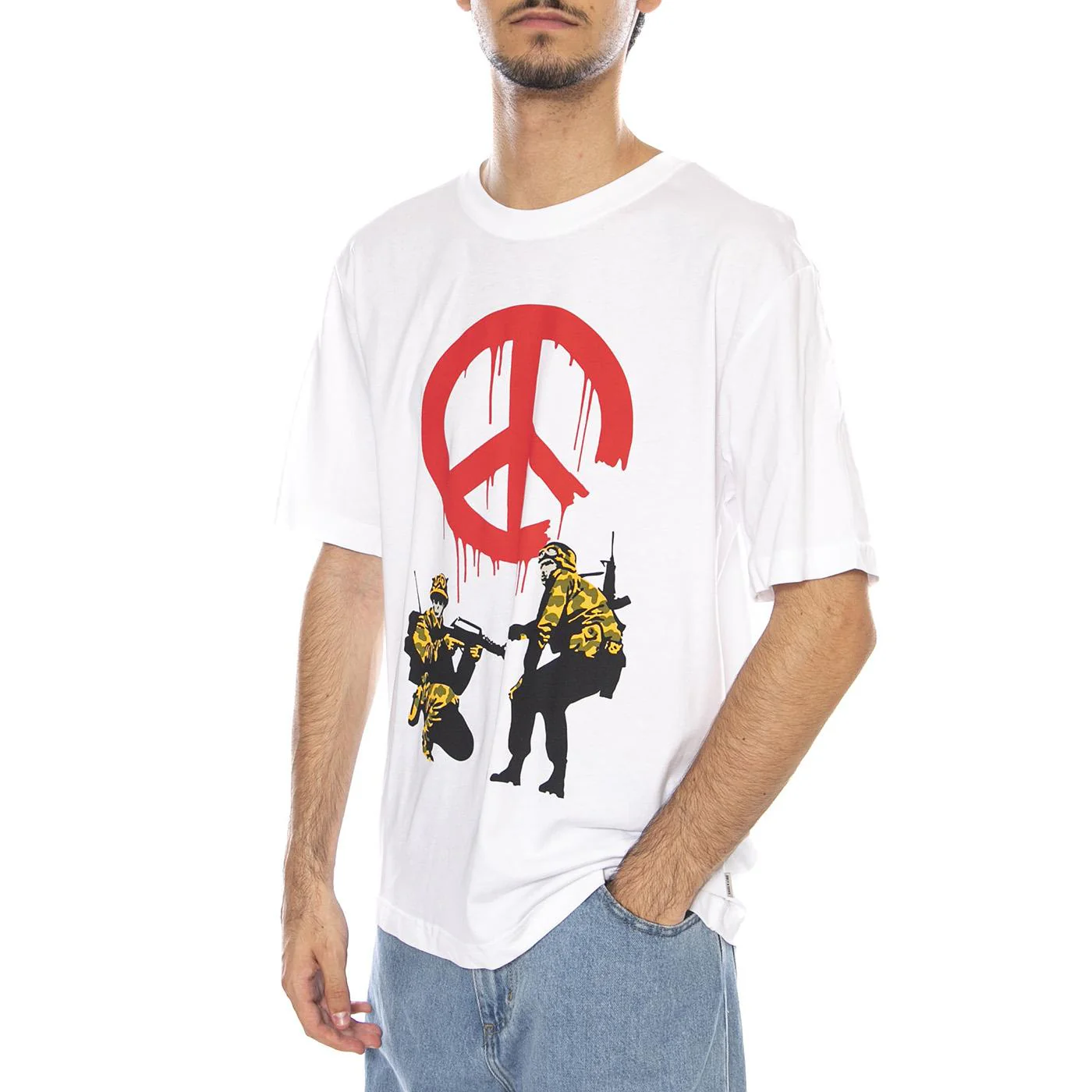 Banksy SS Relax Tee Bright White - Men's Crew Neck T-Shirt with Banksy Print by ONLY & SONS
