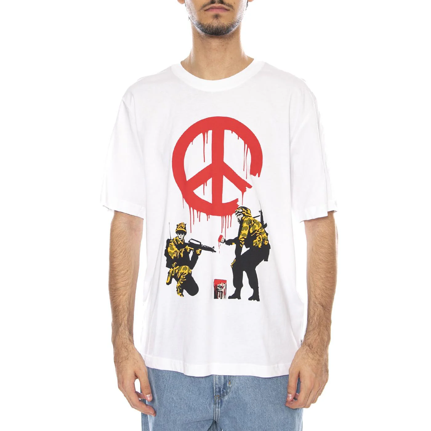 Banksy SS Relax Tee Bright White - Men's Crew Neck T-Shirt with Banksy Print by ONLY & SONS - Image 2
