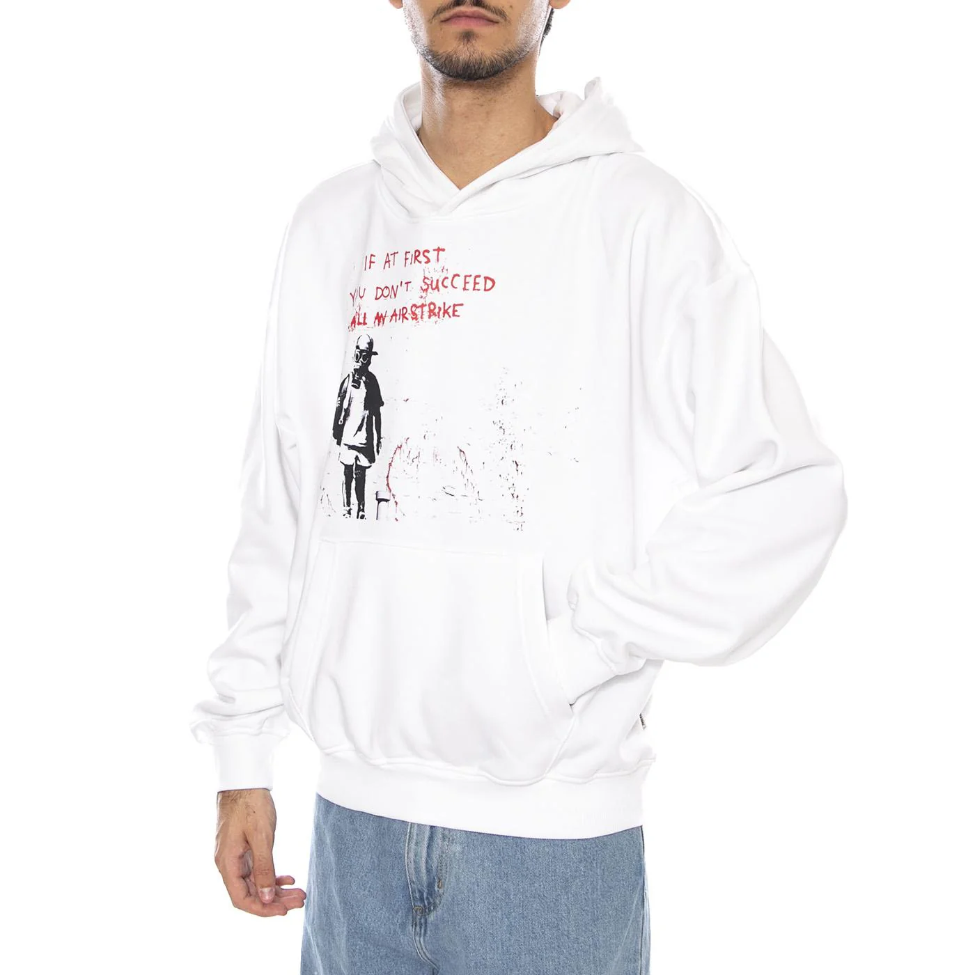 BANKSY VTG Hoodie VD Bright White Airstrike - Men's White Hoodie ONLY & SONS