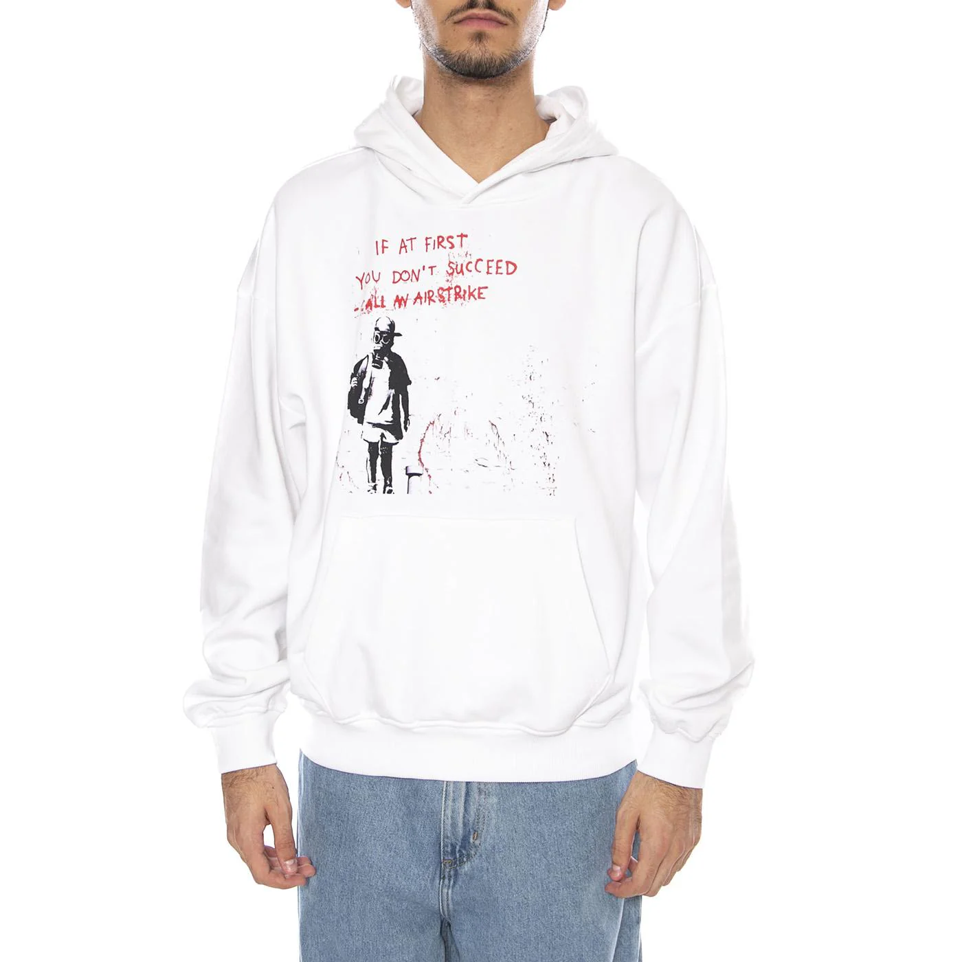 BANKSY VTG Hoodie VD Bright White Airstrike - Men's White Hoodie ONLY & SONS - Image 2