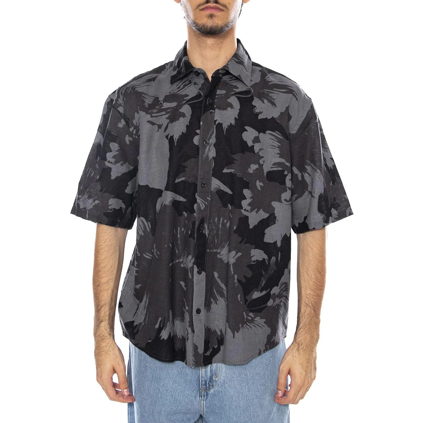 Onscaiden Life SS Relax AOP Linen Shirt Black - Image 3