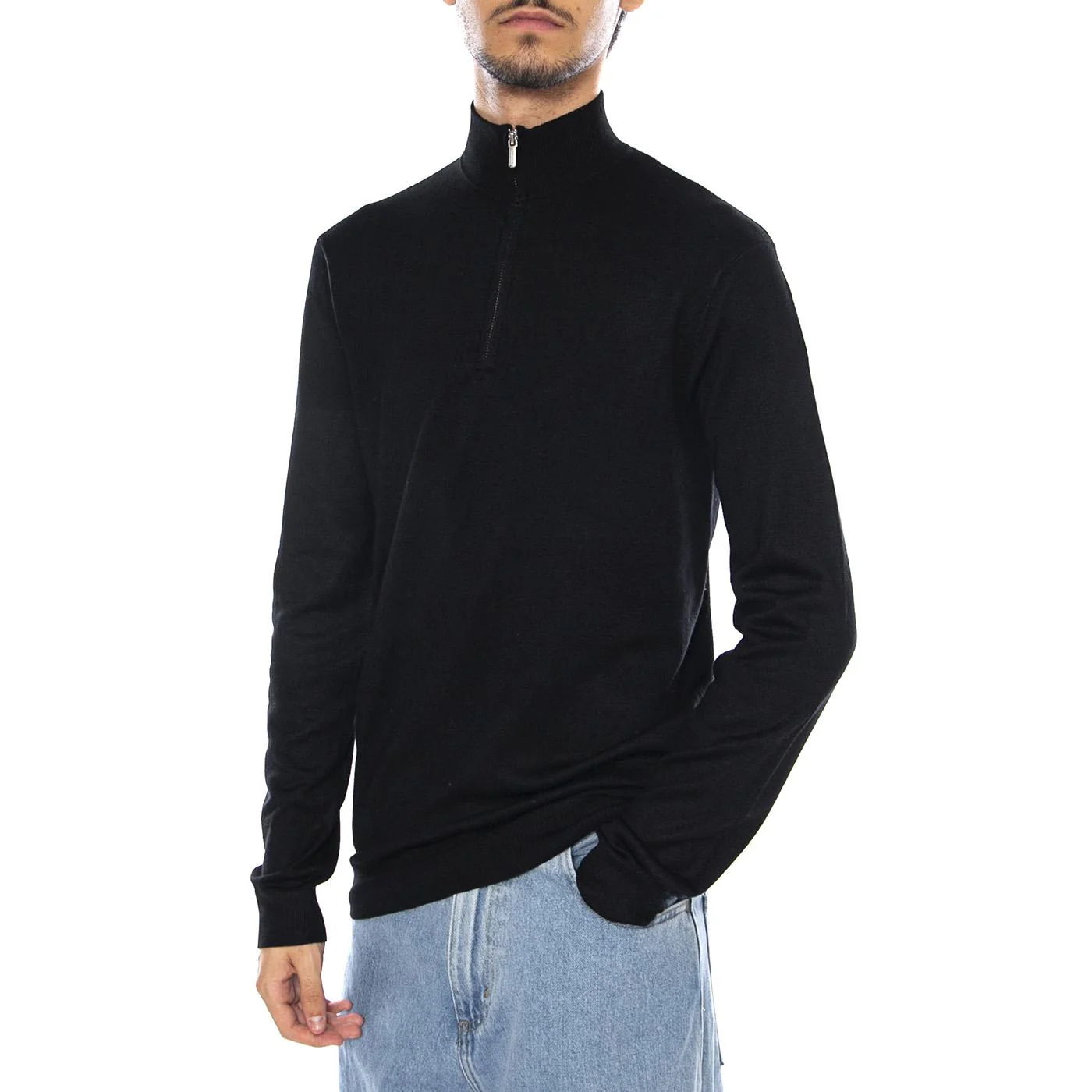 WYLER Life Reg 14 Half Zip Knit Noos Black - Men's Zip-Up Turtleneck Sweater Black Men ONLY & SONS