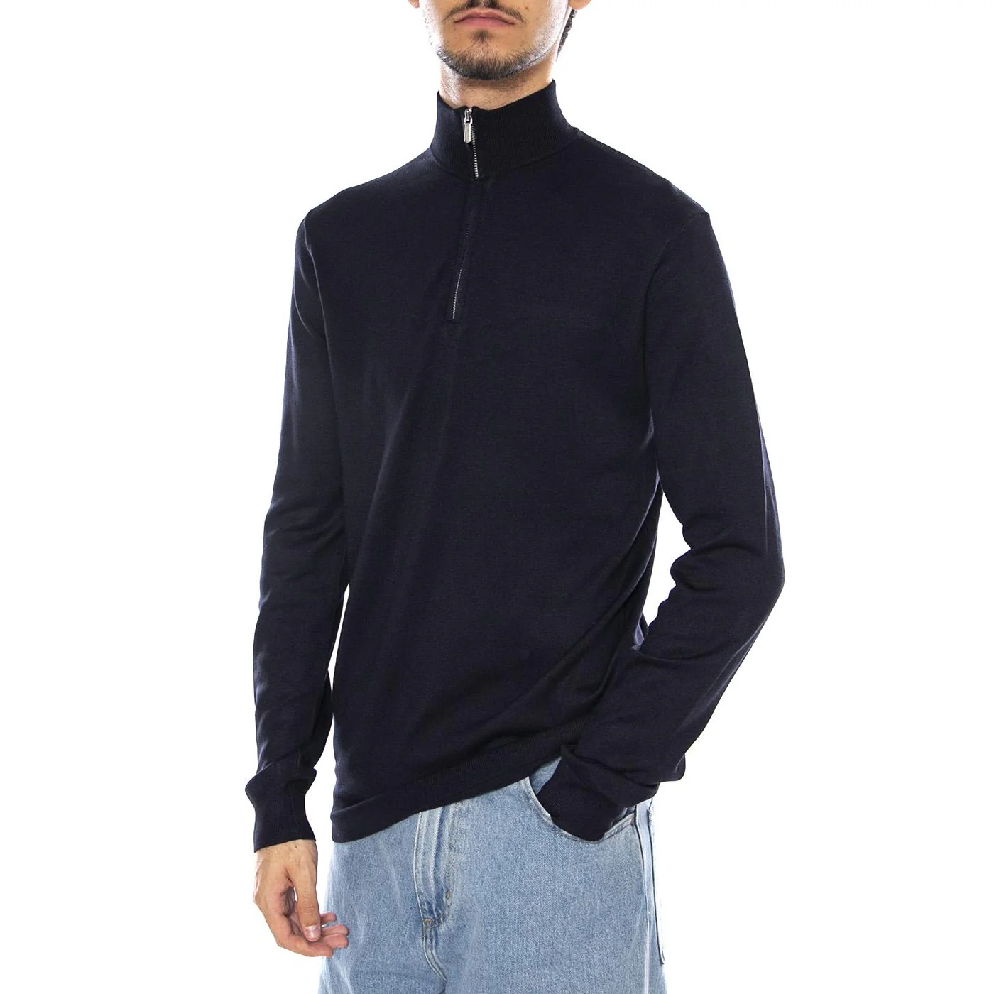 WYLER Life Reg14 Half Zip Knit Noos Dark Navy - Men's Zip-Up Turtleneck Sweater Navy Blue Men ONLY & SONS