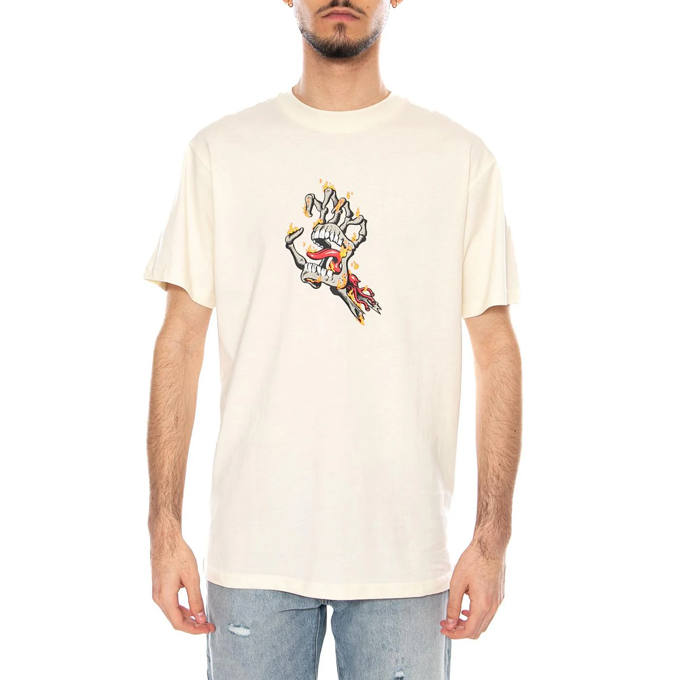 Burnt Bone Hand Unbleached Cotton - Men's Beige Crew Neck T-Shirt Men SANTA CRUZ - Image 2