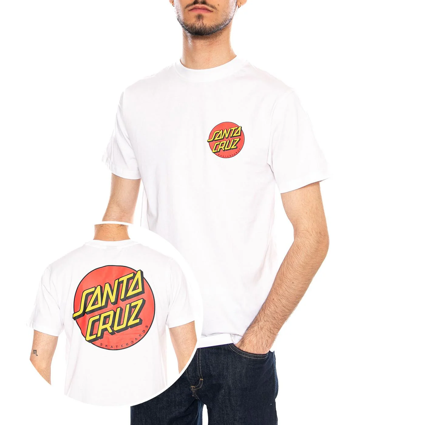 CLASSIC DOT - White Crew Neck T-Shirt Men SANTA CRUZ