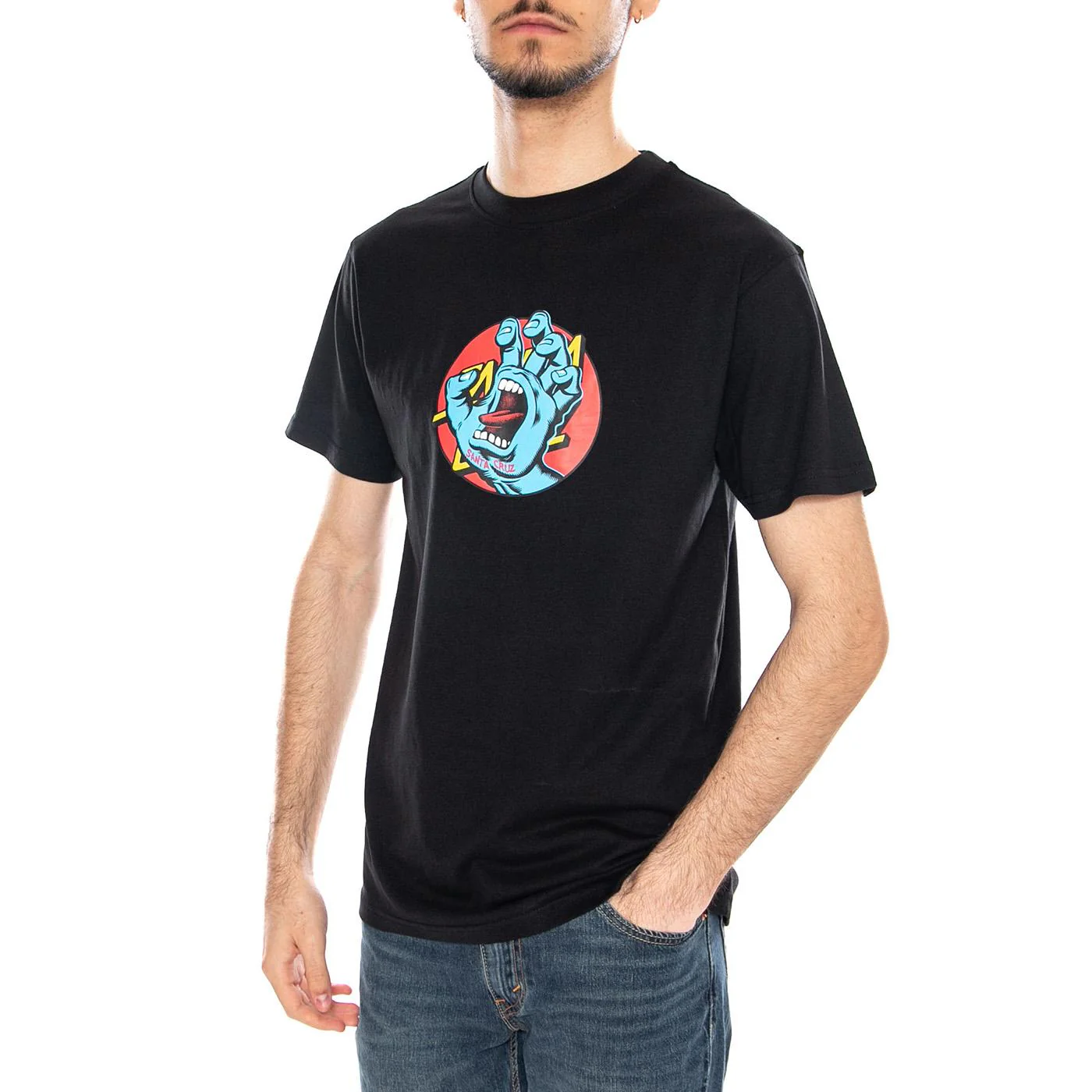 Hand Dot Front Black - Men's Black Crew Neck T-Shirt Men SANTA CRUZ