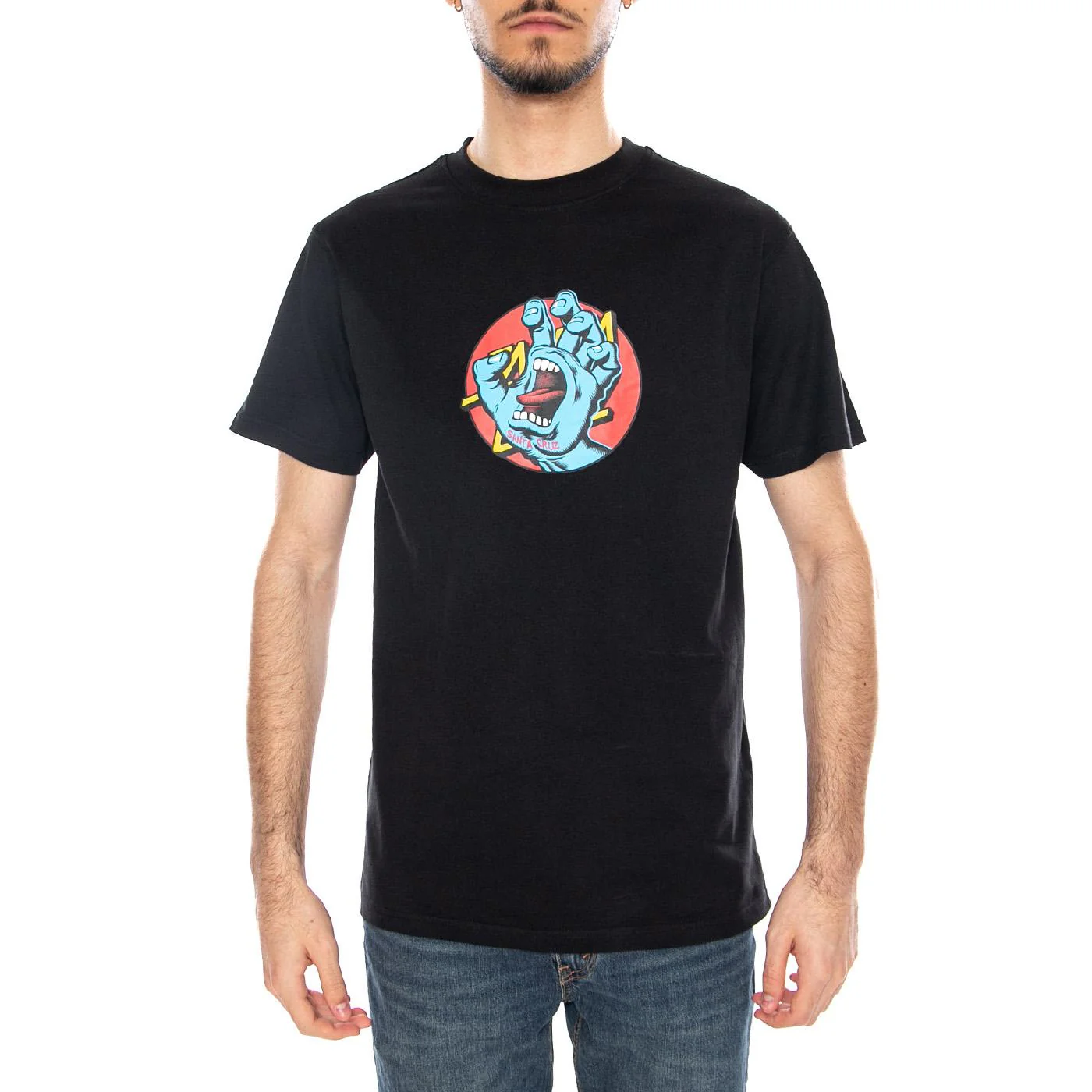 Hand Dot Front Black - Men's Black Crew Neck T-Shirt Men SANTA CRUZ - Image 2