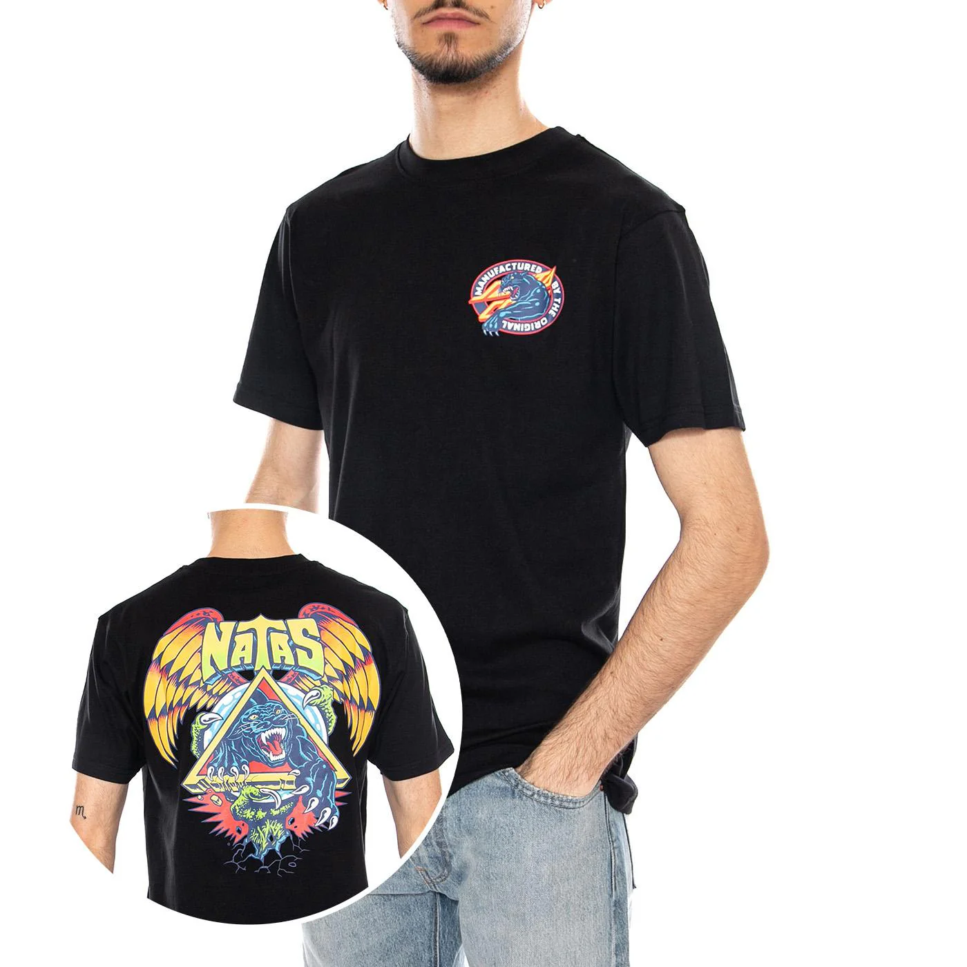 Natas SC Panther Black - Men's Black Crew Neck T-Shirt Men SANTA CRUZ