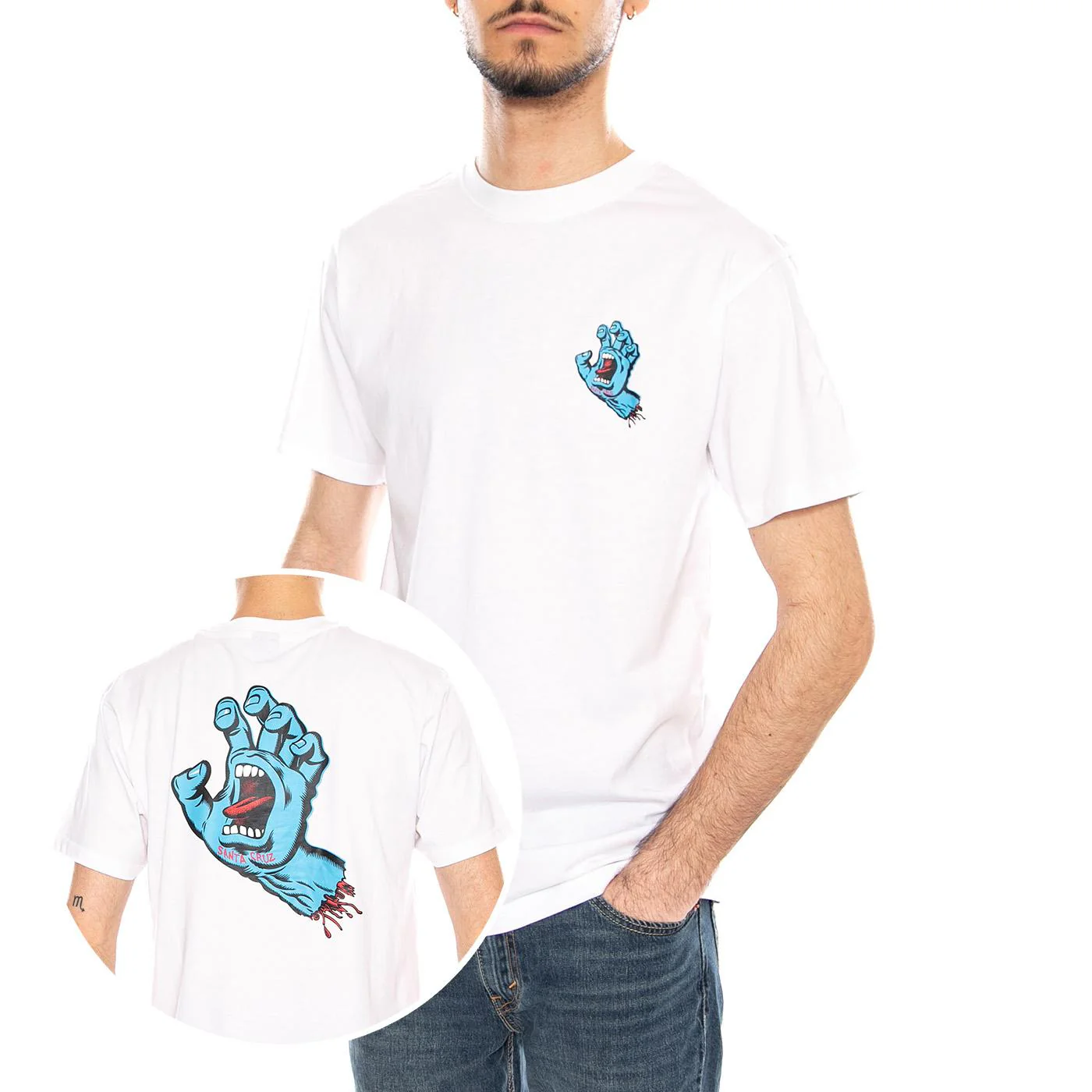 Screaming Hand White - Men's White Crew Neck T-Shirt Men SANTA CRUZ