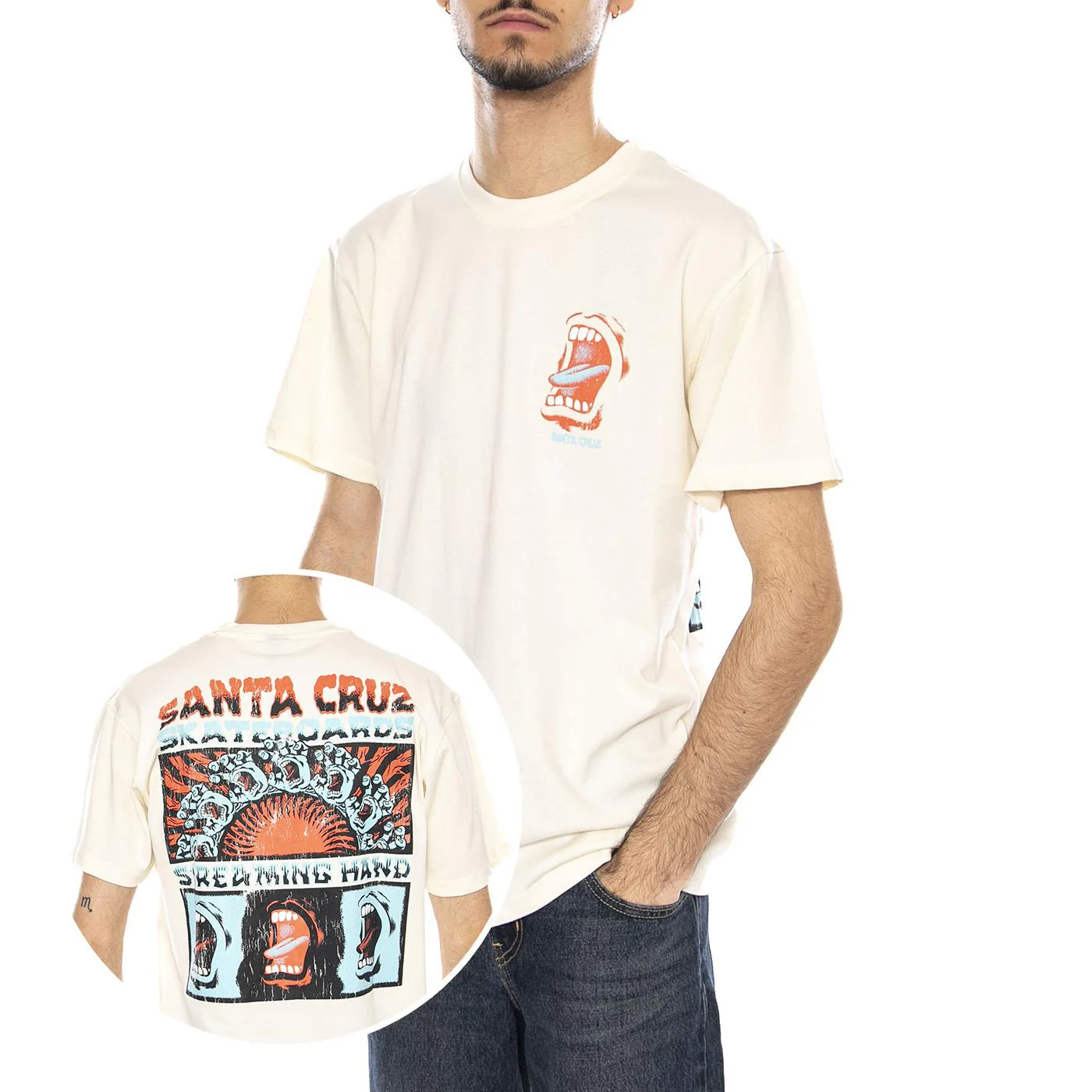 VTG Screaming Connect -- Men's Ecru T-Shirt SANTA CRUZ
