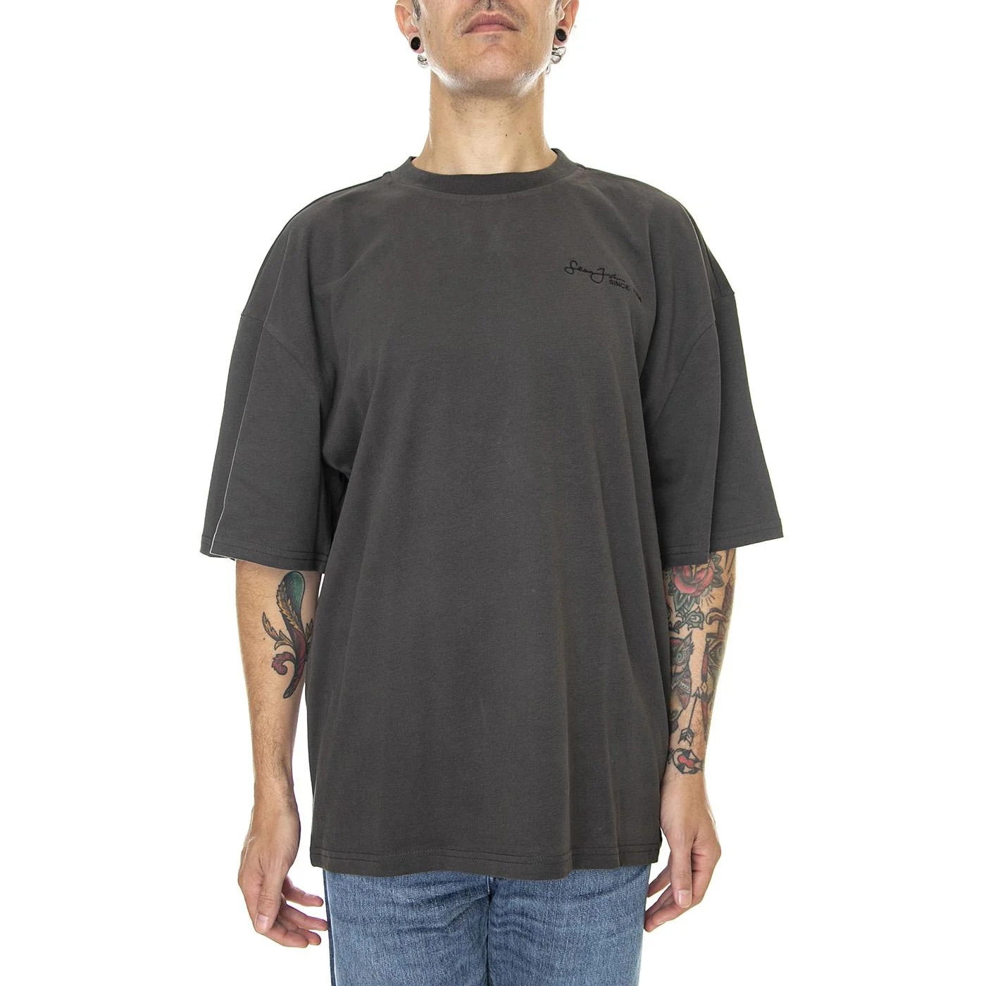 Mens Script Logo Backprint Peached Tee 01 Black - Image 2